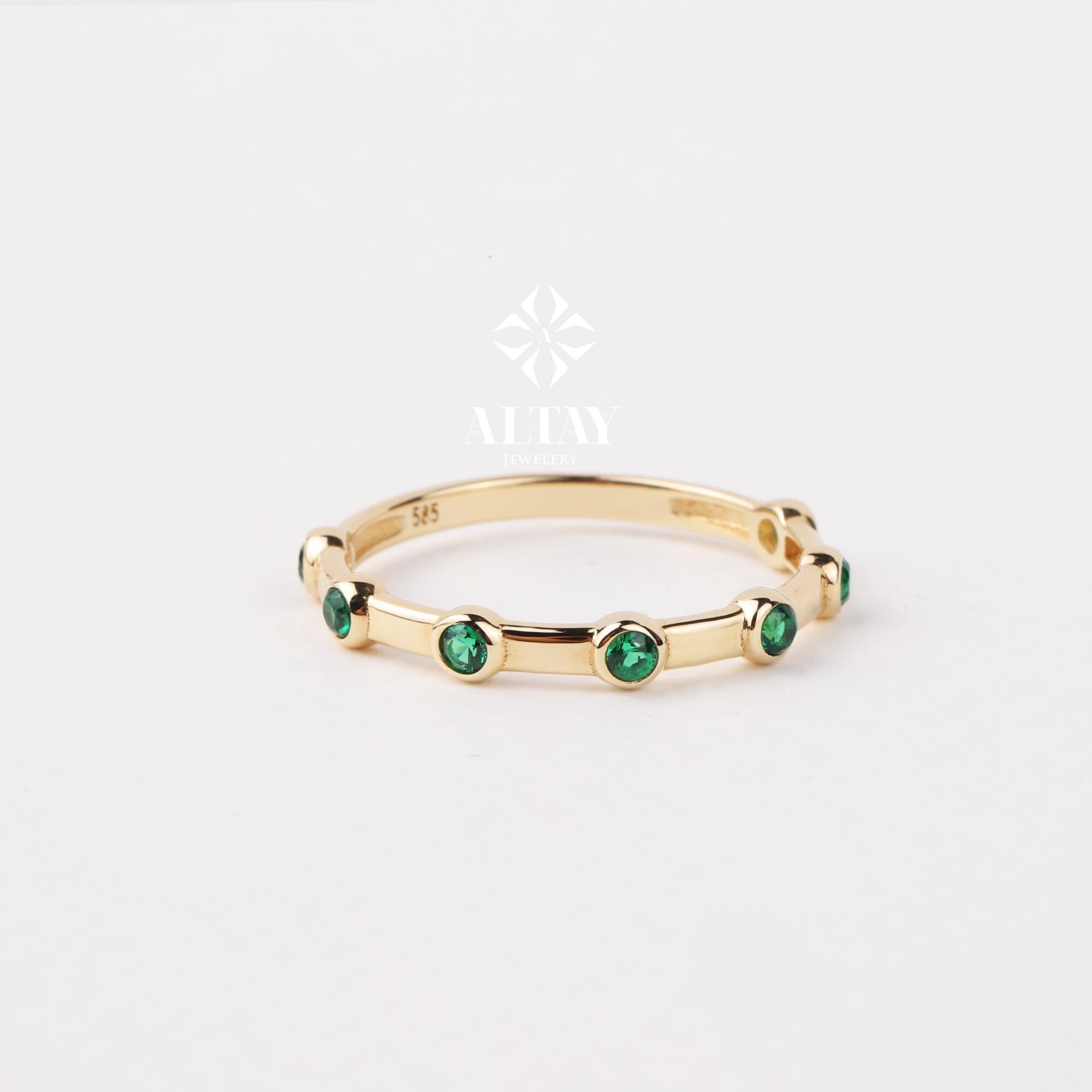 14K Gold Engagement Ring, Multi stone Gold Ring, Art Deco Band Ring, Promise Ring, Birthstone Ring, Stacking Bridal Ring, Beaded Gold Ring