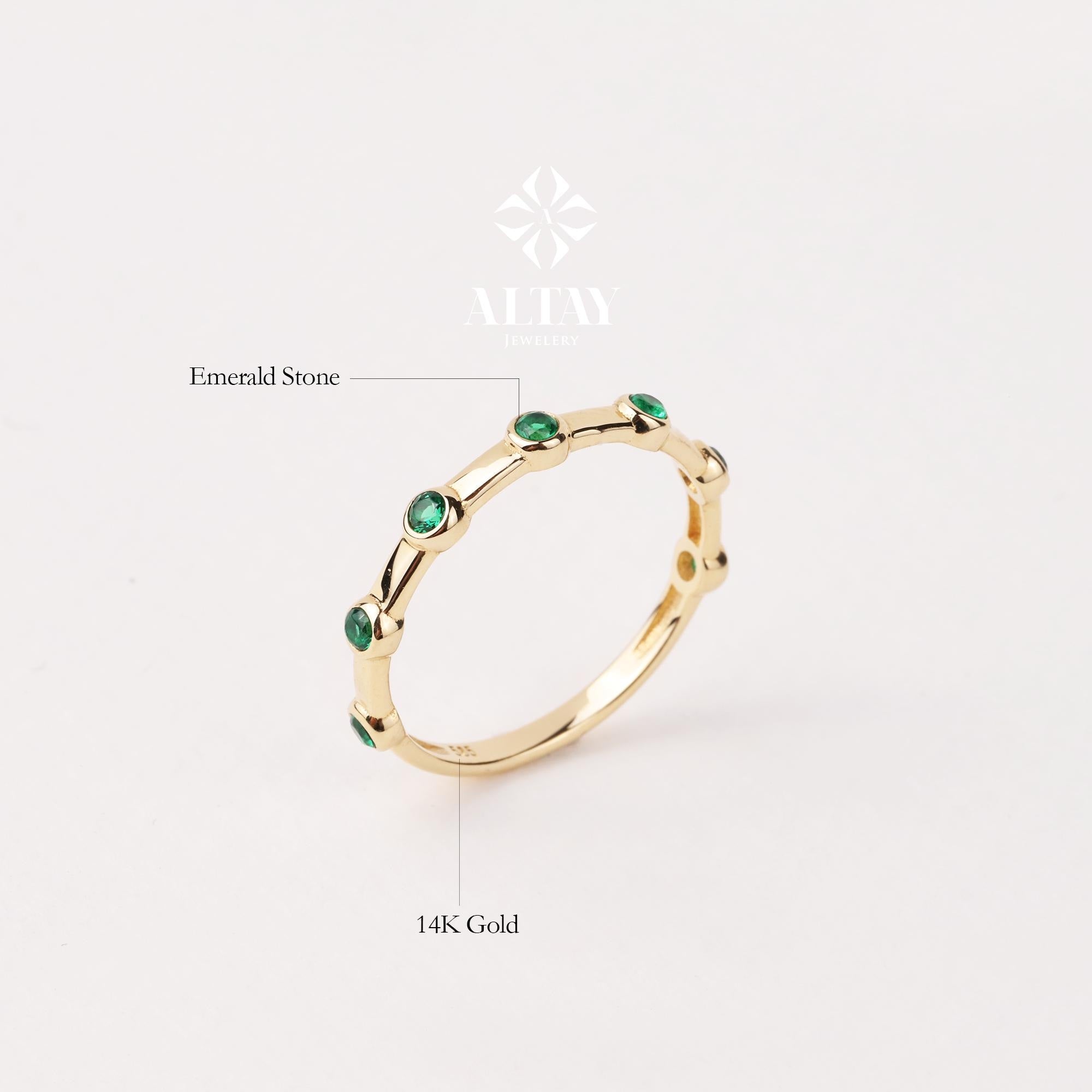 14K Gold Engagement Ring, Multi stone Gold Ring, Art Deco Band Ring, Promise Ring, Birthstone Ring, Stacking Bridal Ring, Beaded Gold Ring