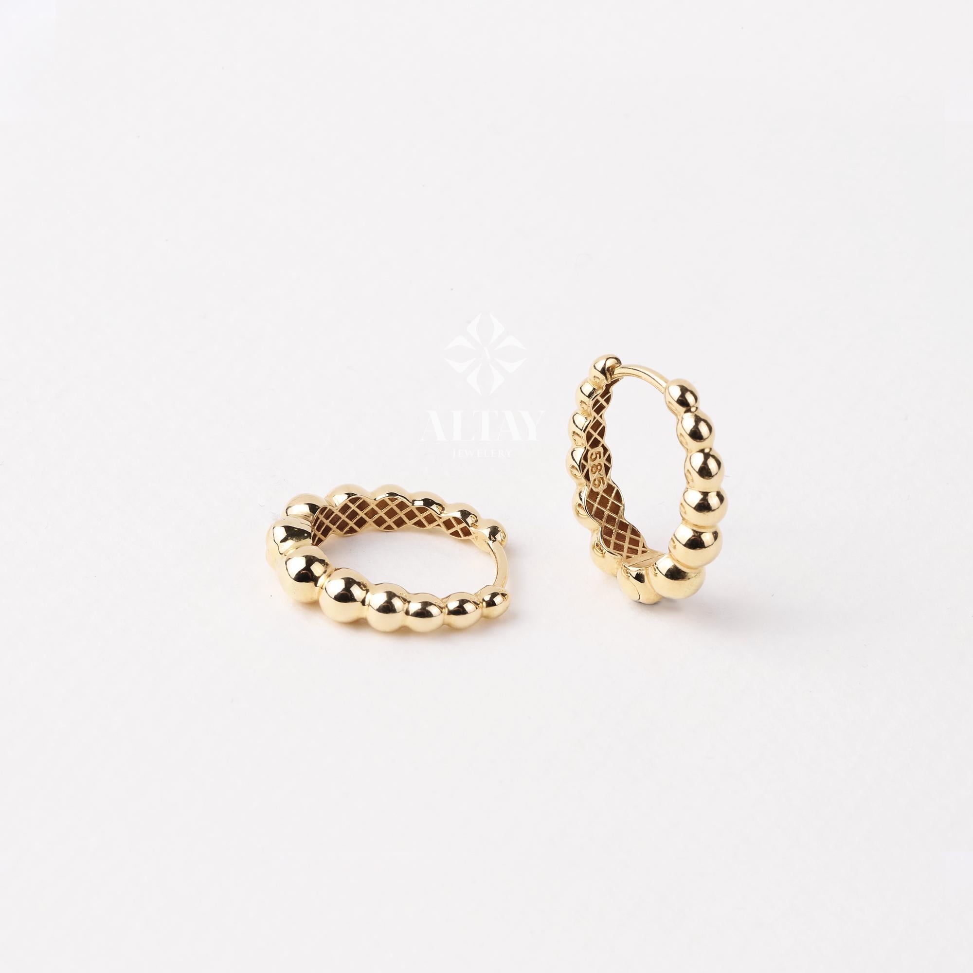 14K Gold Beaded Huggie Hoops, Tiny Bead Huggie Hoops, Bold Statement Earrings, Dainty Gold Ball Hoops, Minimalist Helix Piercing Gold Hoops
