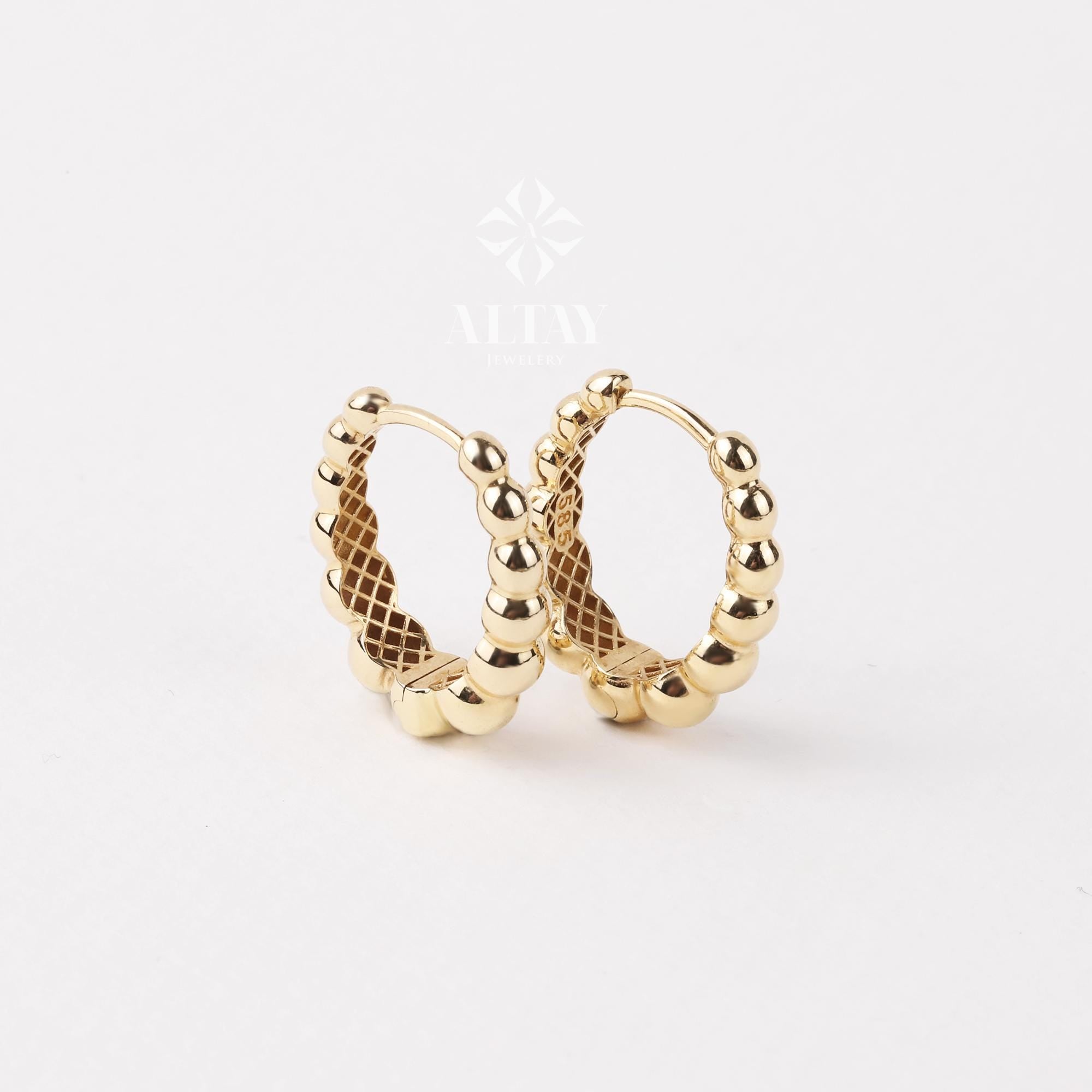 14K Gold Beaded Huggie Hoops, Tiny Bead Huggie Hoops, Bold Statement Earrings, Dainty Gold Ball Hoops, Minimalist Helix Piercing Gold Hoops