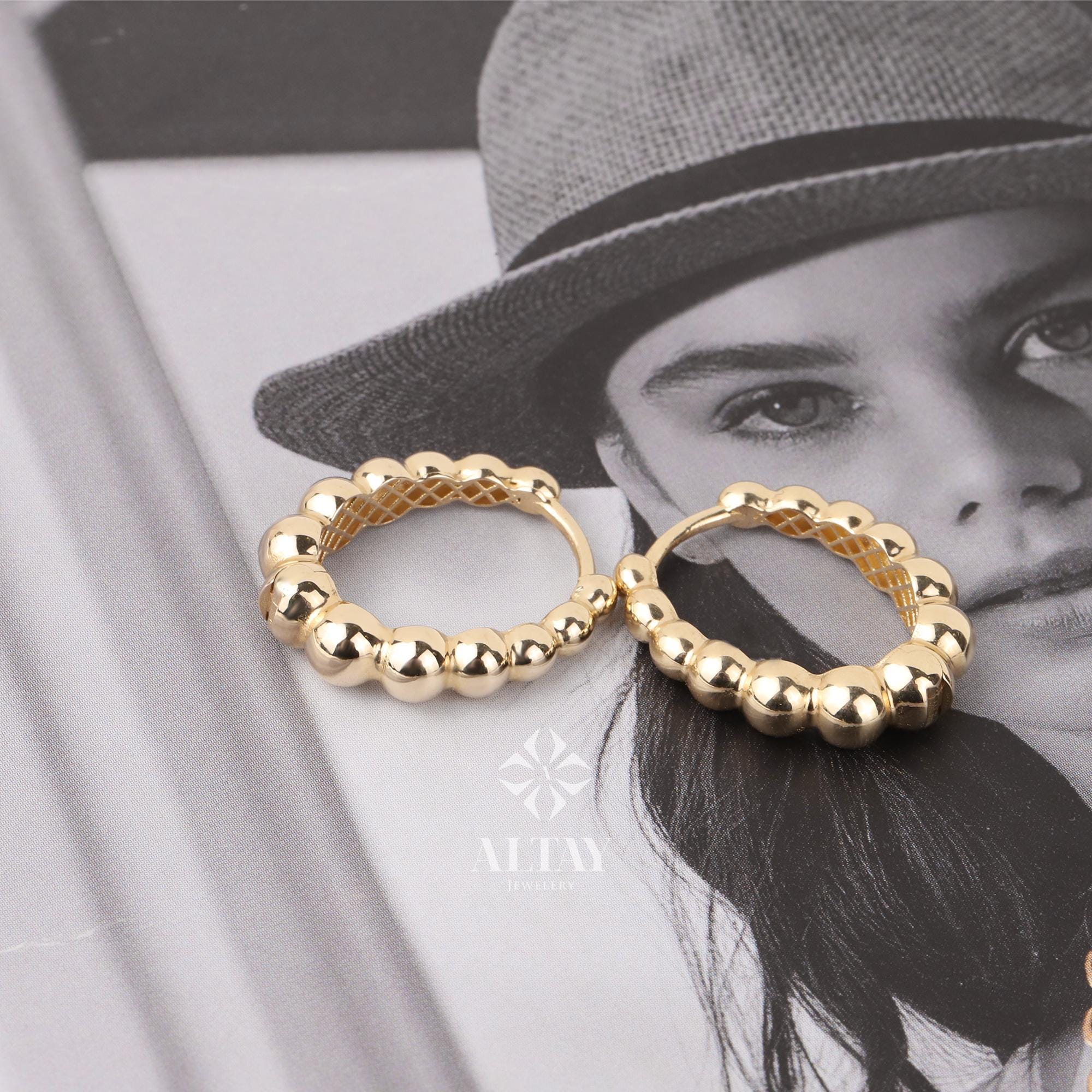 14K Gold Beaded Huggie Hoops, Tiny Bead Huggie Hoops, Bold Statement Earrings, Dainty Gold Ball Hoops, Minimalist Helix Piercing Gold Hoops