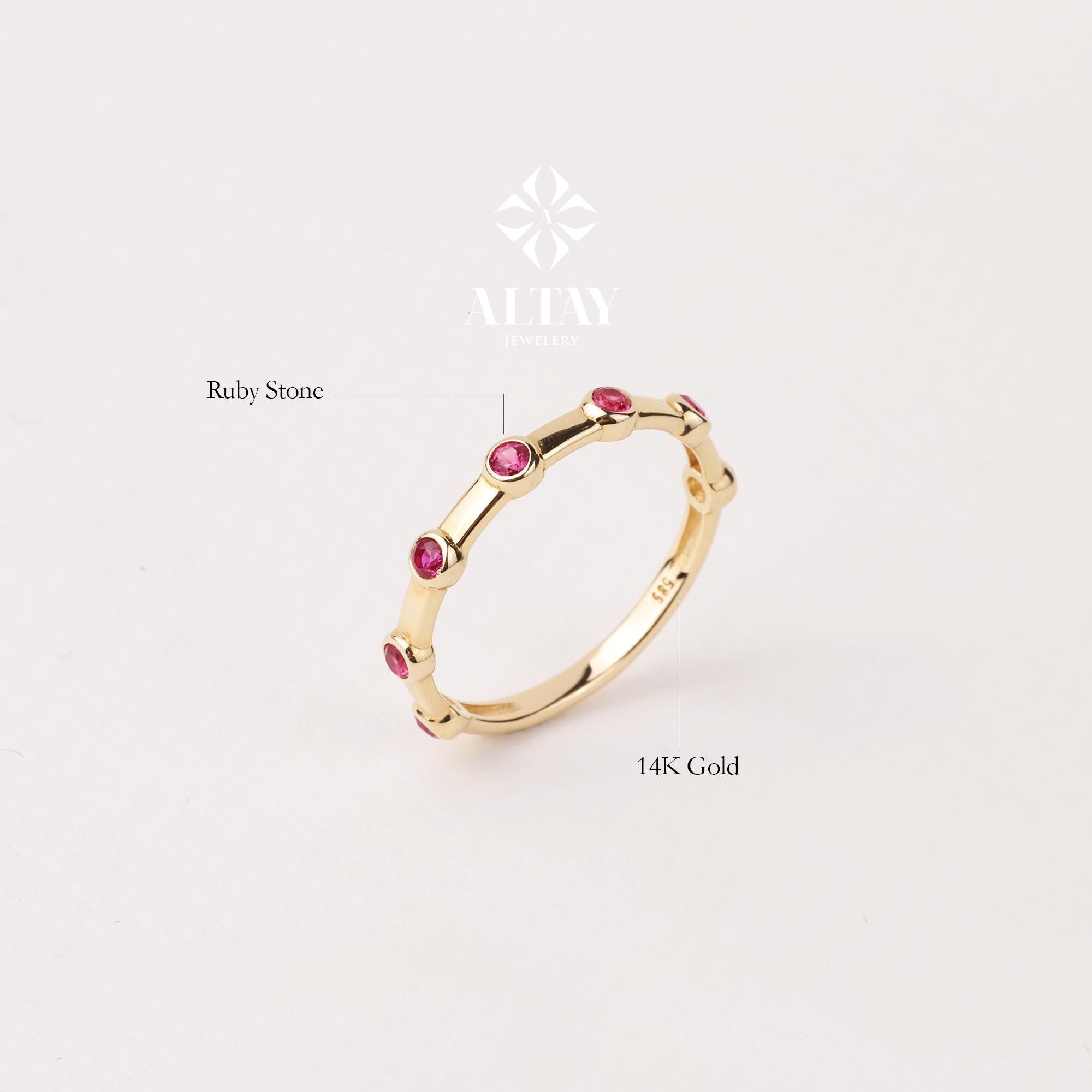 14K Gold Engagement Ring, Multi stone Gold Ring, Art Deco Band Ring, Promise Ring, Birthstone Ring, Stacking Bridal Ring, Beaded Gold Ring
