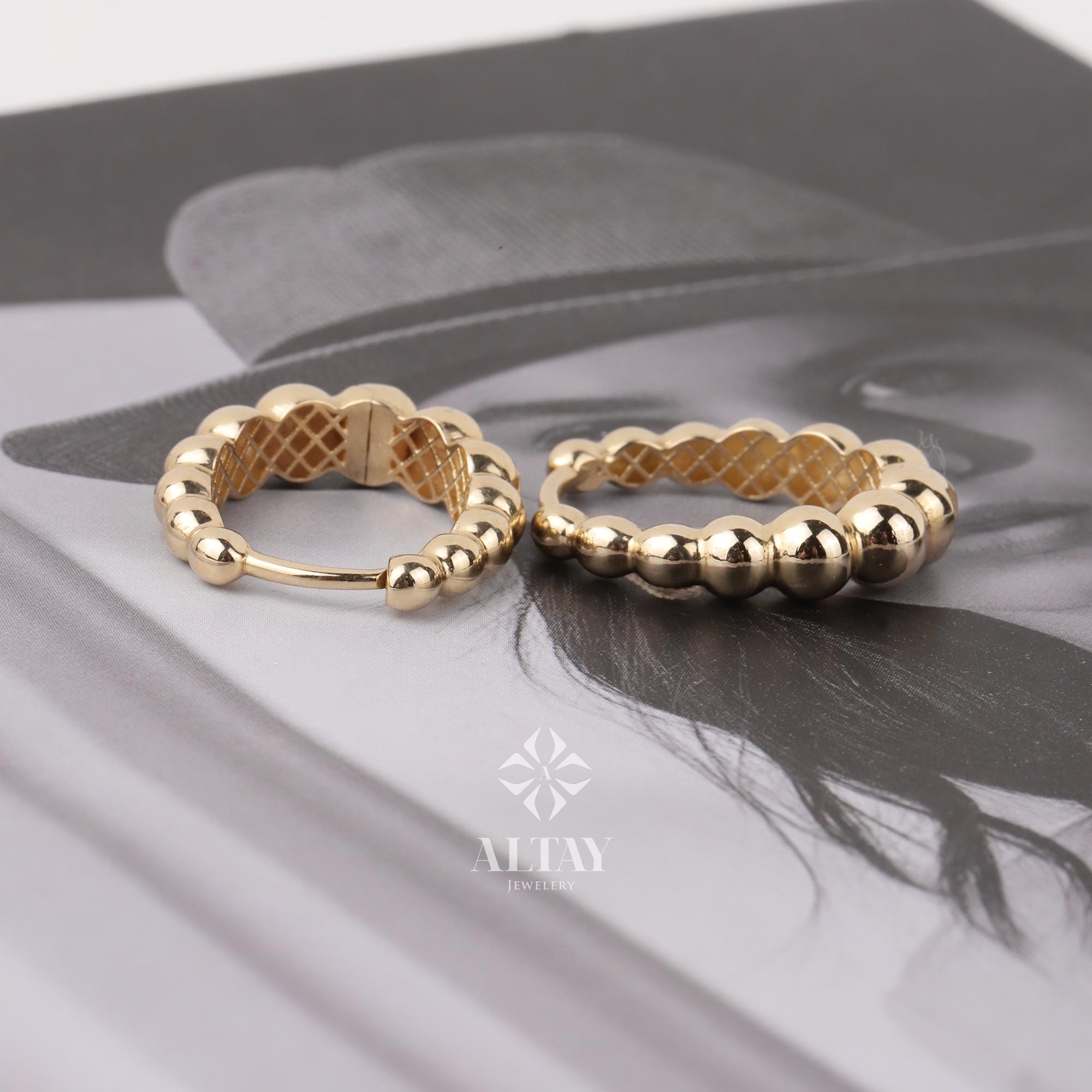 14K Gold Beaded Huggie Hoops, Tiny Bead Huggie Hoops, Bold Statement Earrings, Dainty Gold Ball Hoops, Minimalist Helix Piercing Gold Hoops