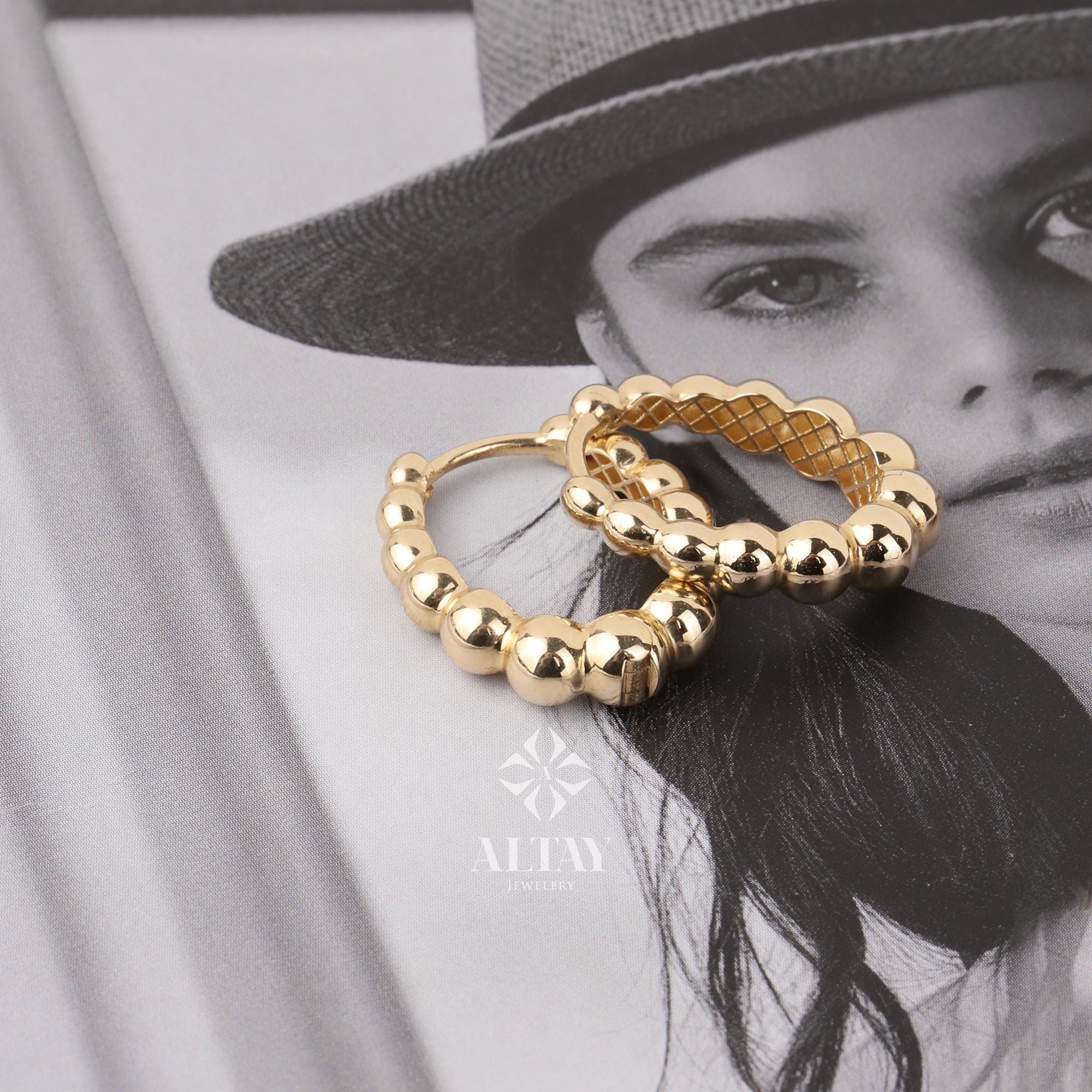 14K Gold Beaded Huggie Hoops, Tiny Bead Huggie Hoops, Bold Statement Earrings, Dainty Gold Ball Hoops, Minimalist Helix Piercing Gold Hoops