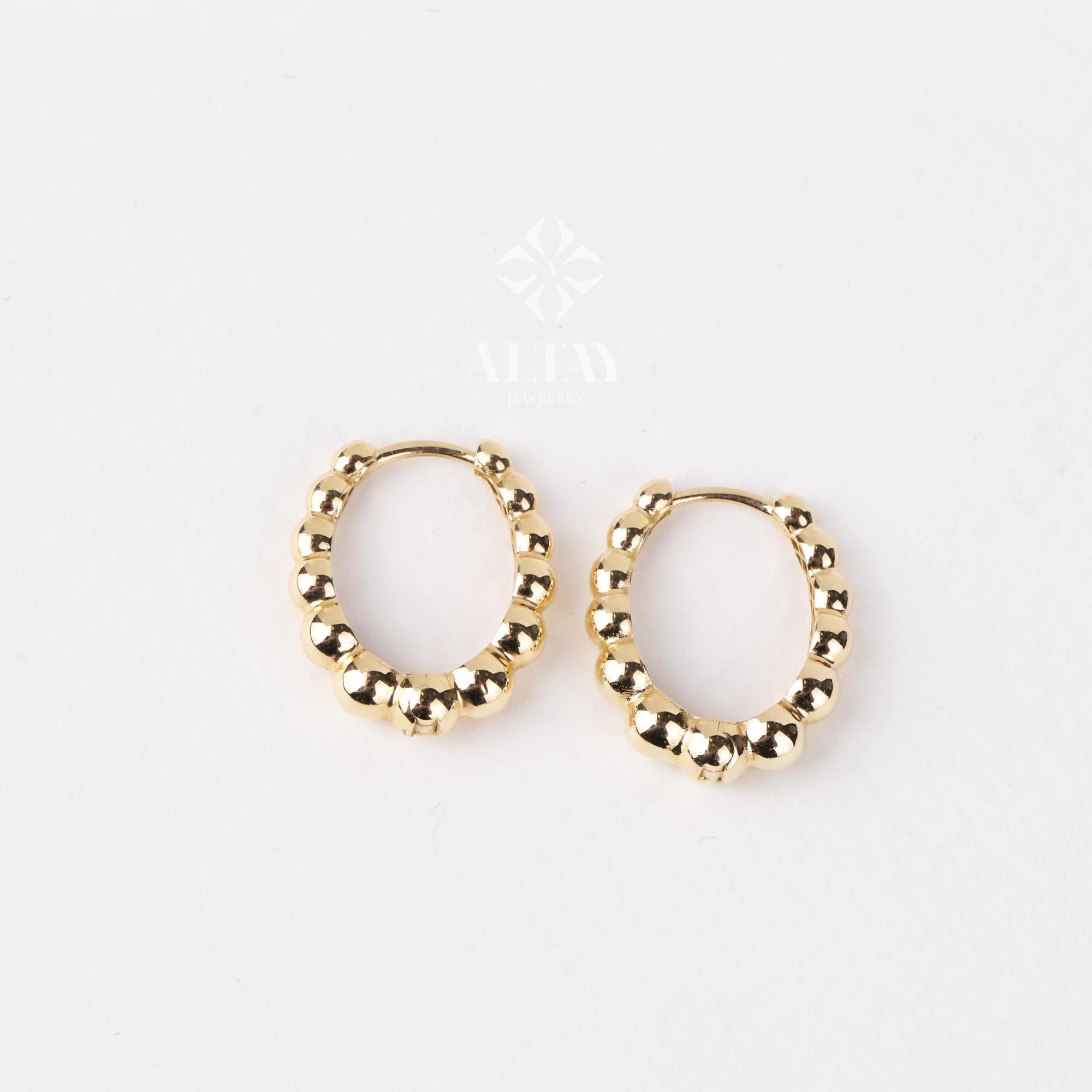 14K Gold Beaded Hoop Earrings, Classic Gold Hoop Earrings, Everyday Gold Hoops, Timeless Real Gold Earrings Gift for Her