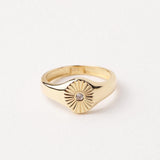 14K Gold Sun Signet Ring, Sun Engraved Dainty Ring