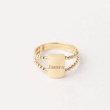 14K Gold Rectangle Name Ring, Plain Stacking Ring