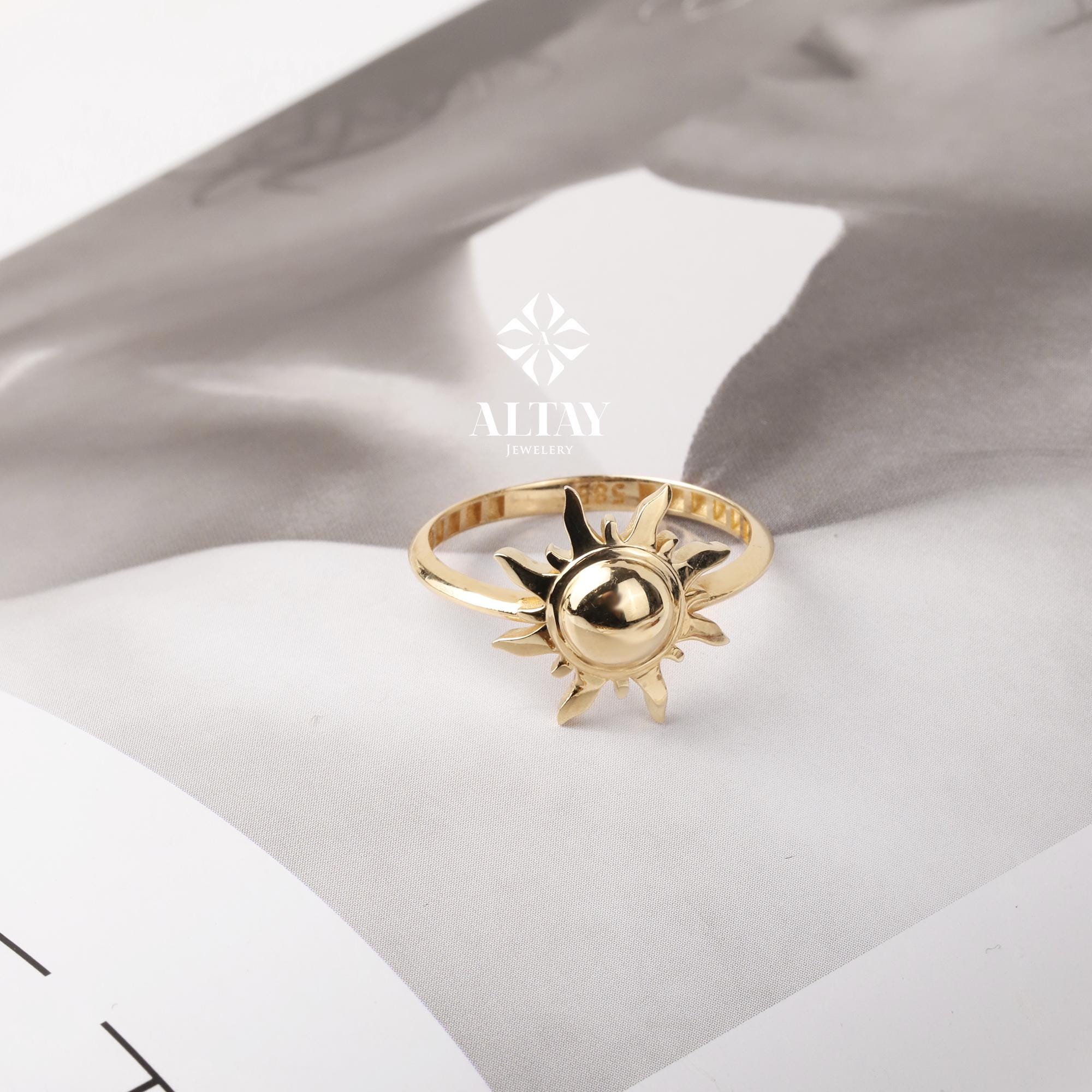 14K Gold Sun Ring, Full Sunburst Ring, Rising Sunshine Ring, Gold Crown Ring, Dainty Gold Ring, Celestial Jewelry, Stackable Ring, Gift Her