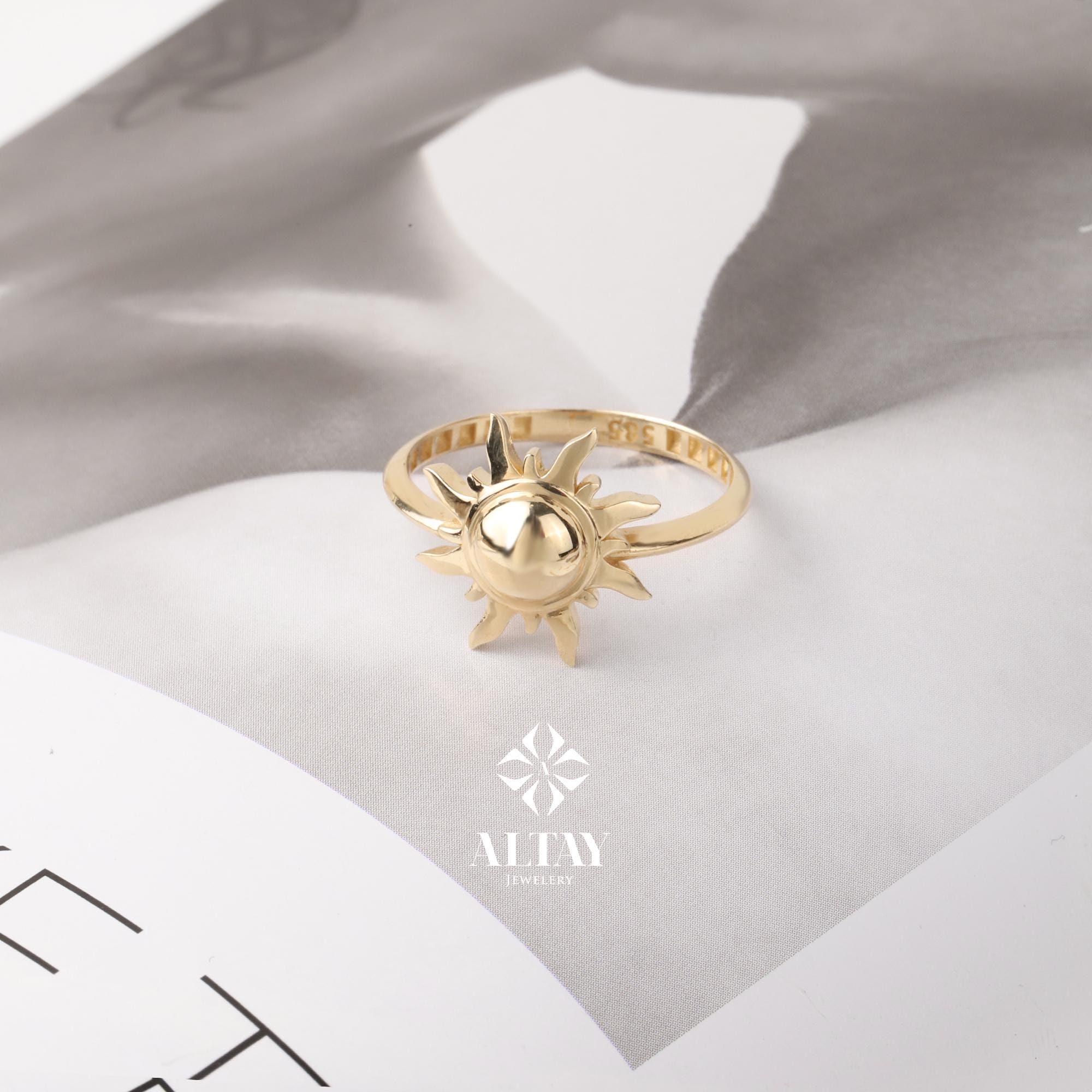 14K Gold Sun Ring, Full Sunburst Ring, Rising Sunshine Ring, Gold Crown Ring, Dainty Gold Ring, Celestial Jewelry, Stackable Ring, Gift Her