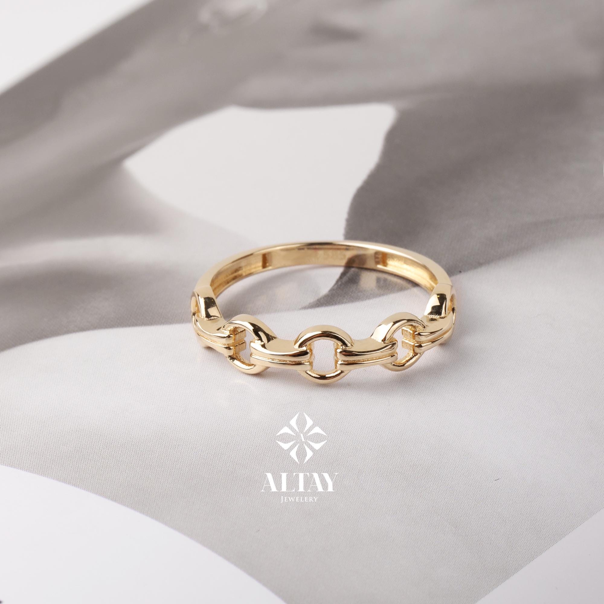 14K Gold Paperclip Chain Ring, Dainty Oval Link Ring, Minimal Solid Gold Band, Everyday Gold Ring, Gift for Her