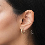 14K Gold Croissant Hoop Earrings, 15mm Round Thick Chunky Hoops Gold Earrings