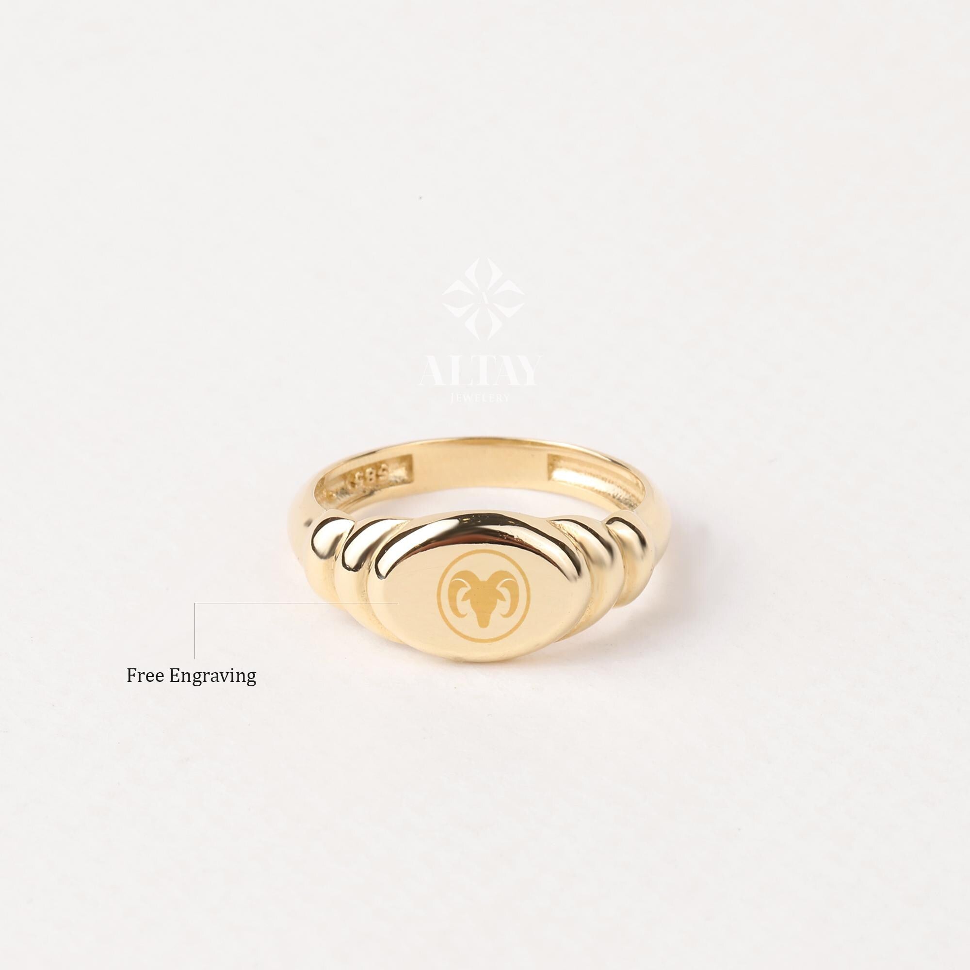 14K Gold Oval Signet Ring, Engraved Initial Ring, Personalized Old English Gold Signet Ring, Oval Shape Pinky Ring, Customized Letter Band