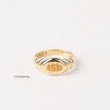 14K Gold Oval Signet Ring, Engraved Initial Ring