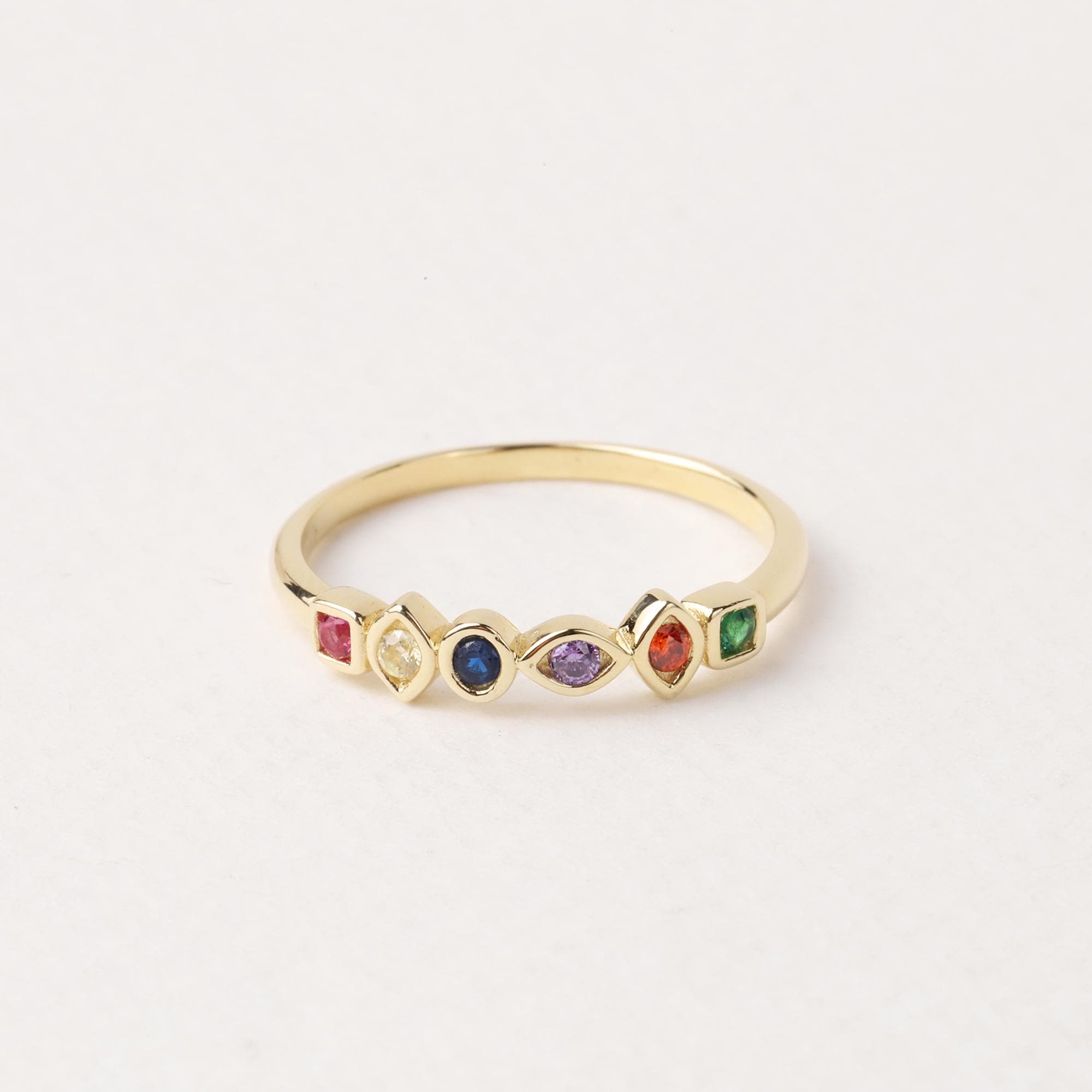 14K Gold Birthstone Ring, Multi Stone Gold Ring, Engagement Band Ring, Promise Ring, Birthstone Ring, Stacking Bridal Ring, Beaded Gold Ring