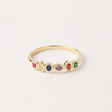 14K Gold Birthstone Ring, Multi Stone Gold Ring