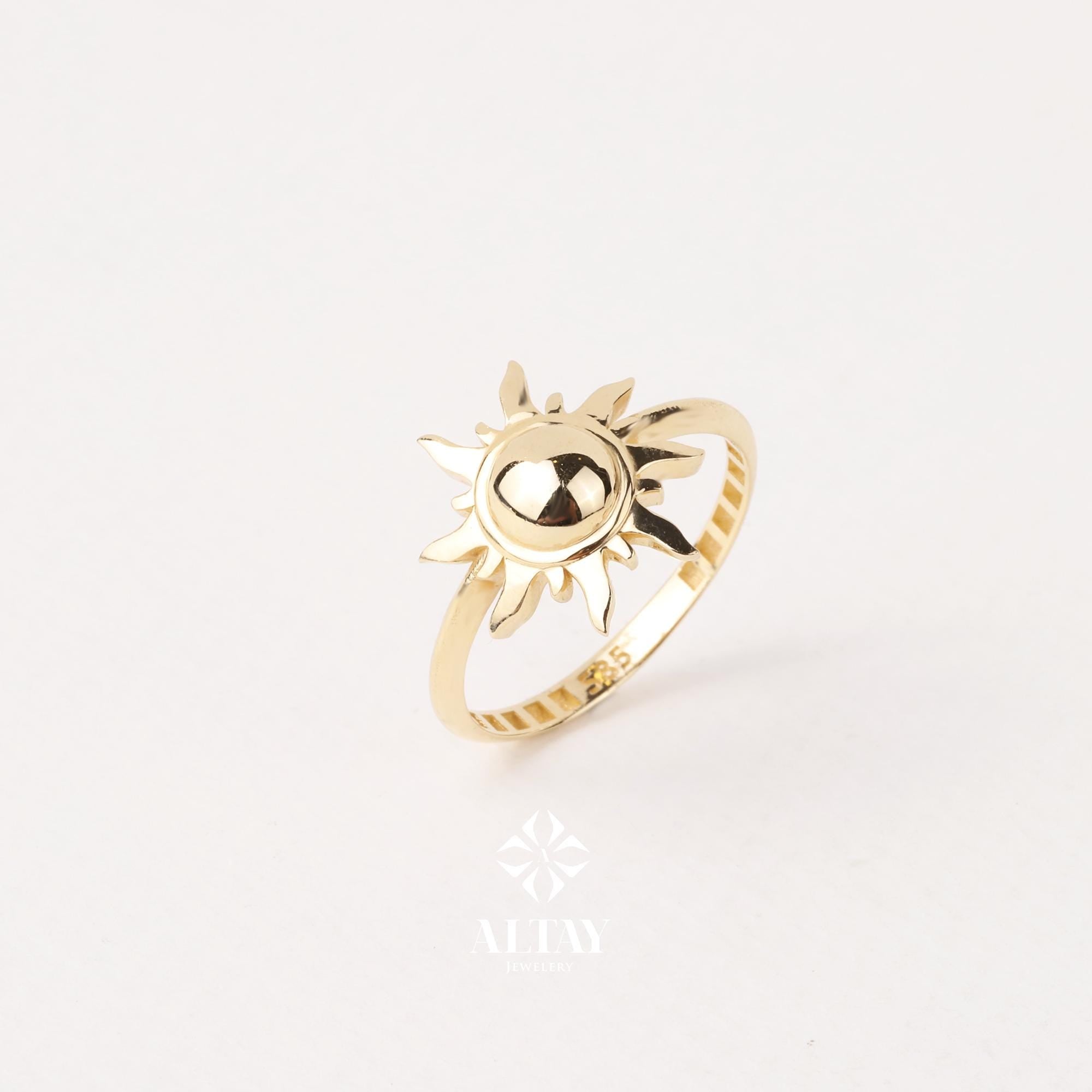 14K Gold Sun Ring, Full Sunburst Ring, Rising Sunshine Ring, Gold Crown Ring, Dainty Gold Ring, Celestial Jewelry, Stackable Ring, Gift Her