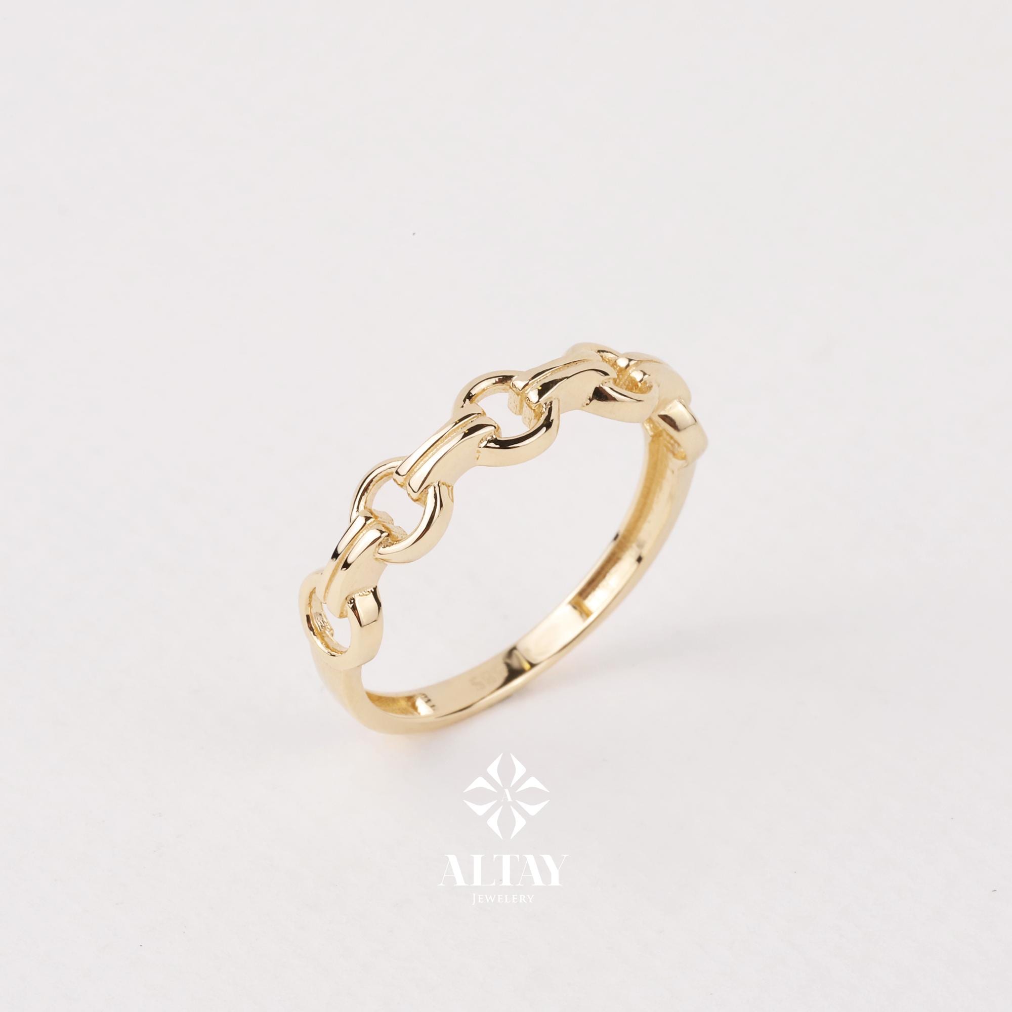 14K Gold Paperclip Chain Ring, Dainty Oval Link Ring, Minimal Solid Gold Band, Everyday Gold Ring, Gift for Her