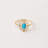 14K Gold Turquoise Stone Ring, Compass Polar Star Band