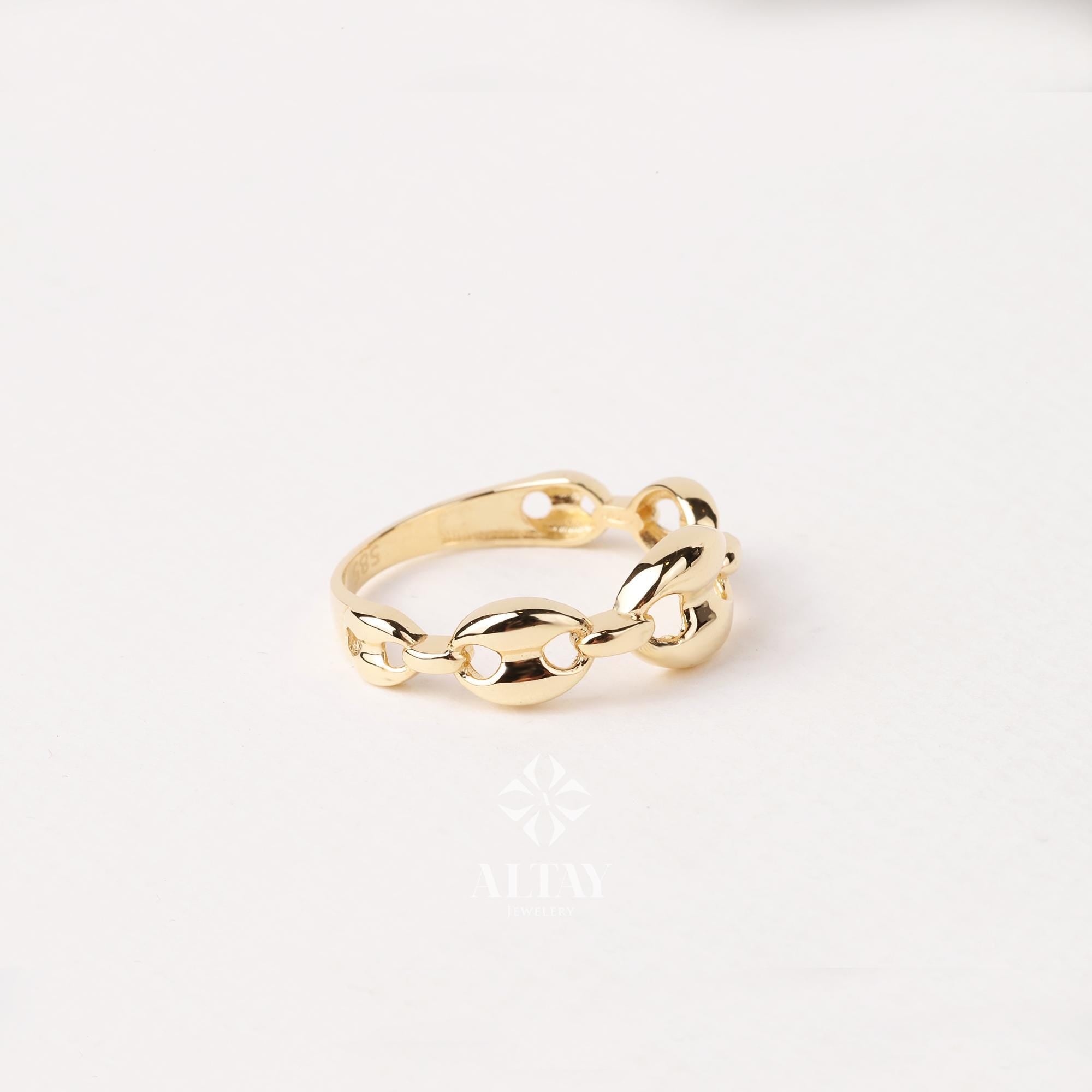 14K Gold Chain Ring, Mariner Link Ring, Thick Chain Puff Ring, Bold Chain Ring, Mariner Gold Stacking Ring, Layering Minimalist Chain Link