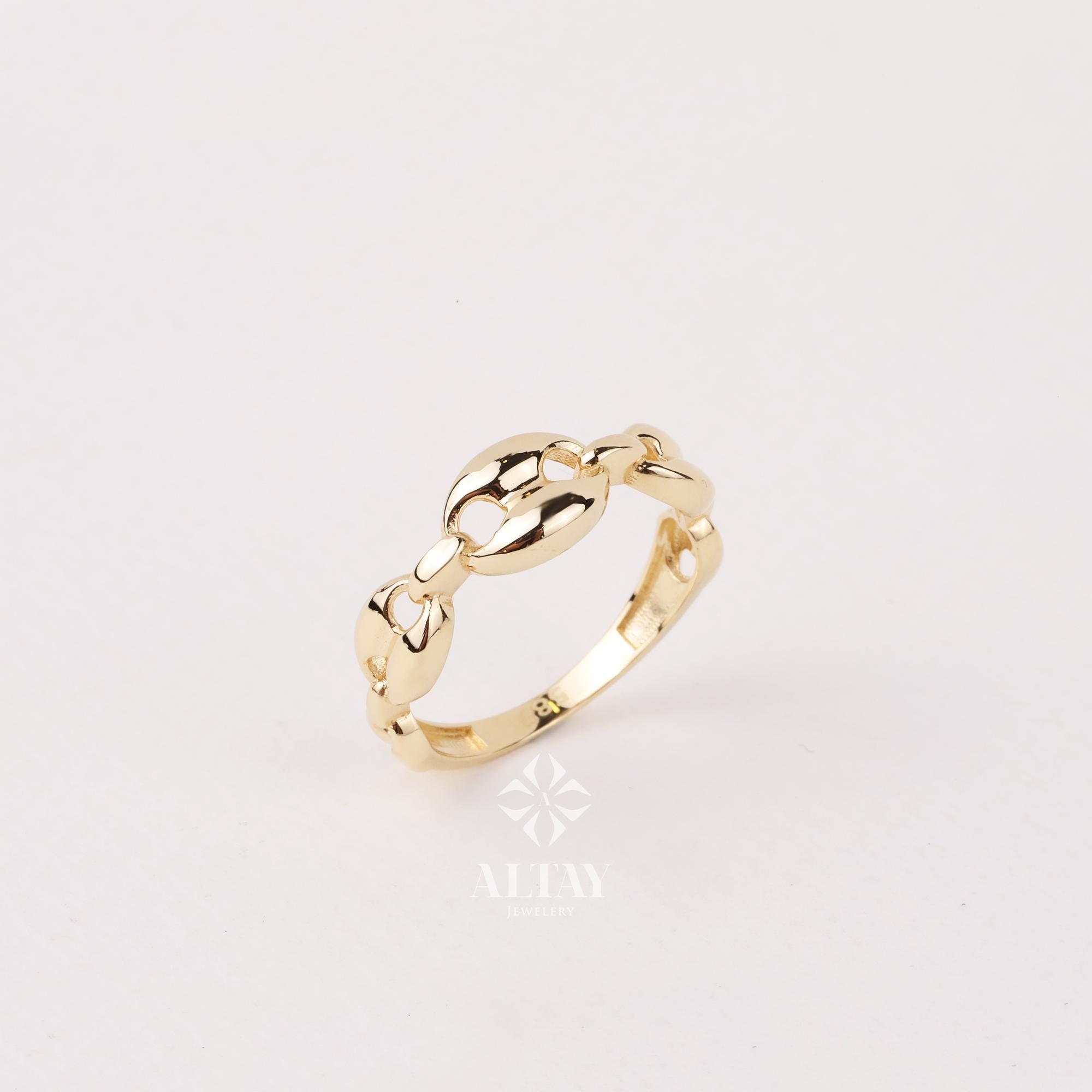 14K Gold Chain Ring, Mariner Link Ring, Thick Chain Puff Ring, Bold Chain Ring, Mariner Gold Stacking Ring, Layering Minimalist Chain Link