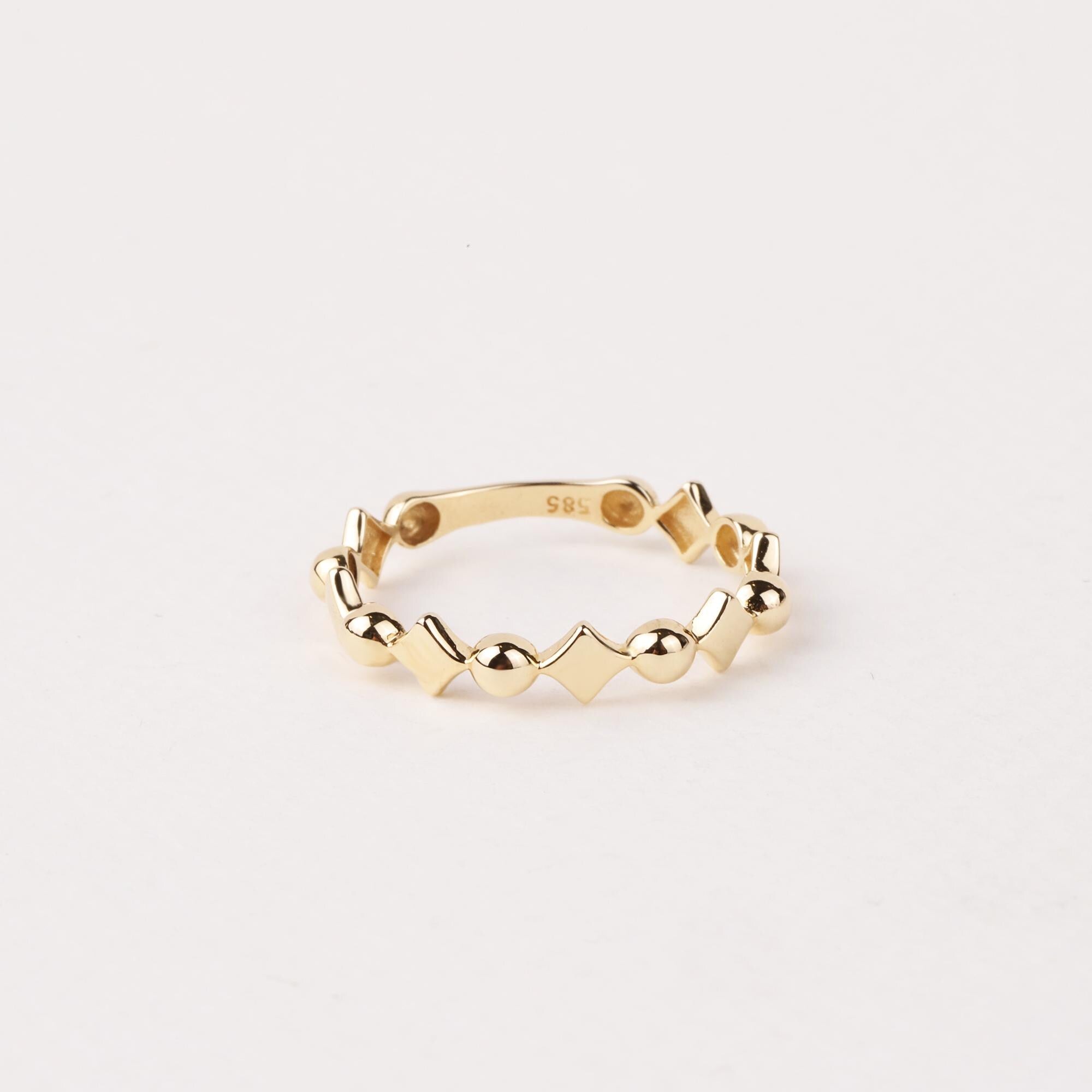 14K Gold Ball Ring, Beaded Knuckle Band, Tiny Square Bead Ring, Minimalist Stacking Ring, Round Bead Eternity Ring, Dainty Wedding Ring