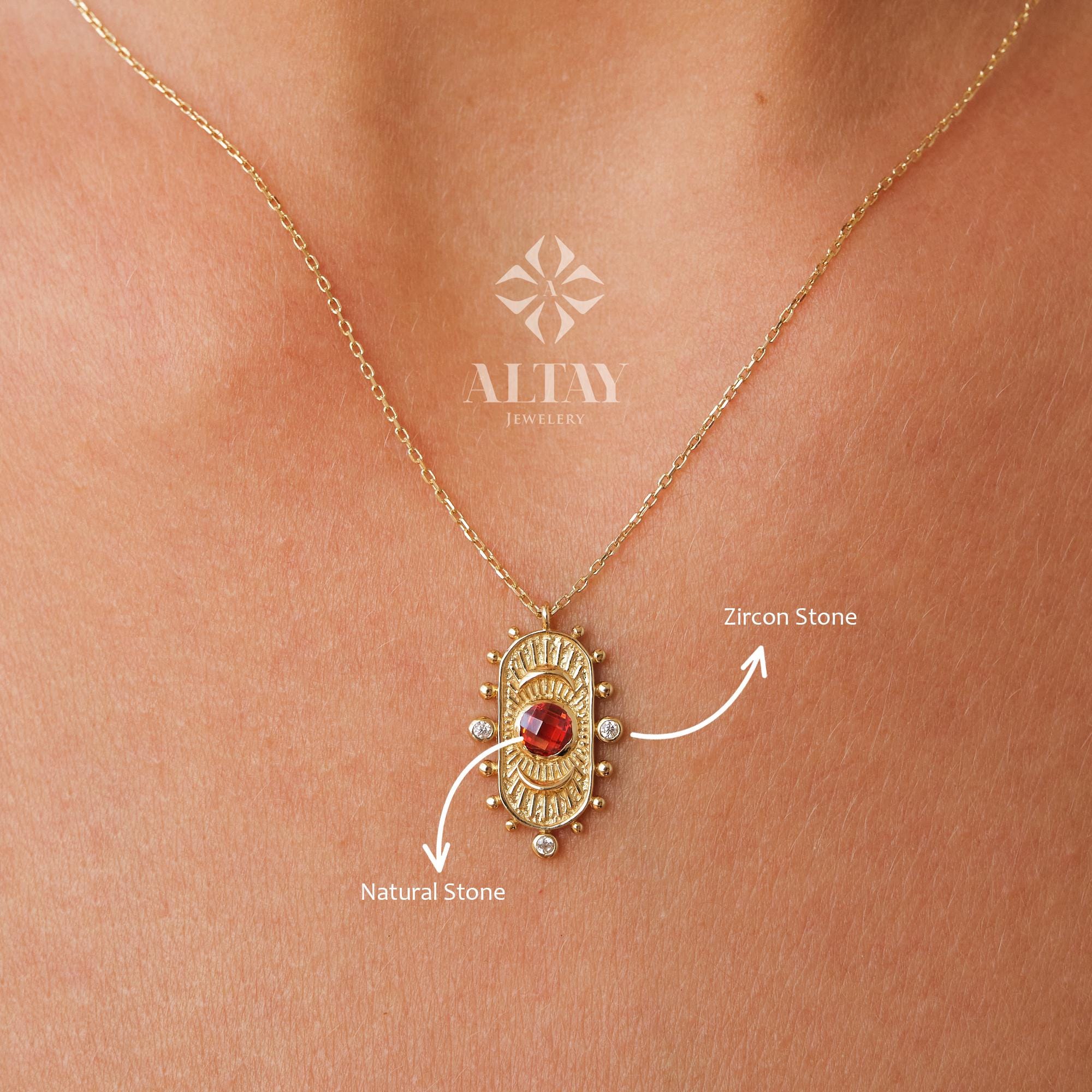 14K Gold Birthstone Pendant Necklace, Personalized Gold Necklace Garnet, Garnet Stone Necklace, Dainty Red Stone Necklace, Anniversary Gift