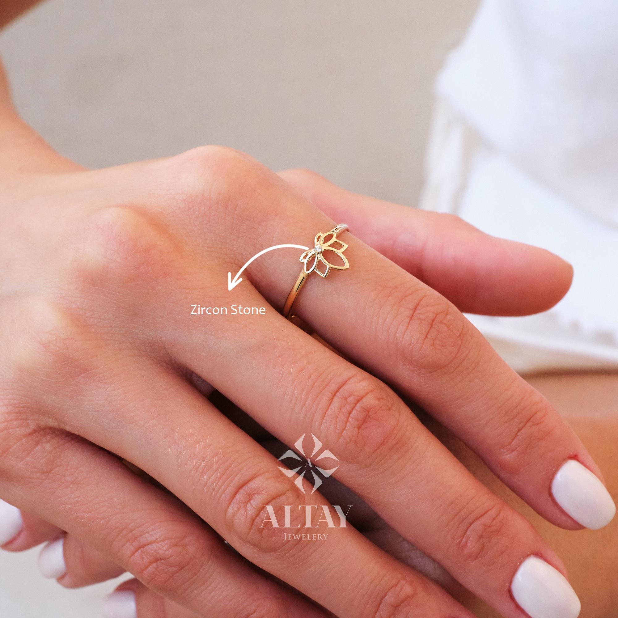 14K Gold Lotus Ring, Lotus Flower Ring, Dainty Gold Ring, Minimalist Ring, Meditation Ring, Stacking Ring, Lotus Floral Jewelry, Gift Mom