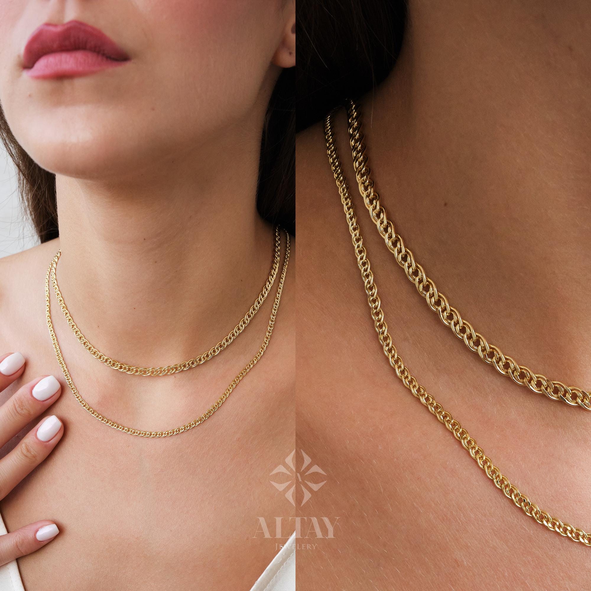 14K Gold Nonna Chain Necklace, 3mm 4.5mm Nonna Charm Choker Long Thick Pendant Chain Men, Handmade Design Necklace, Elegant Women's Chain