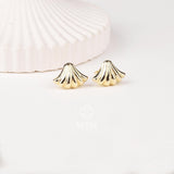 14K Gold Seashell Stud Earrings, Dainty Shell Earrings