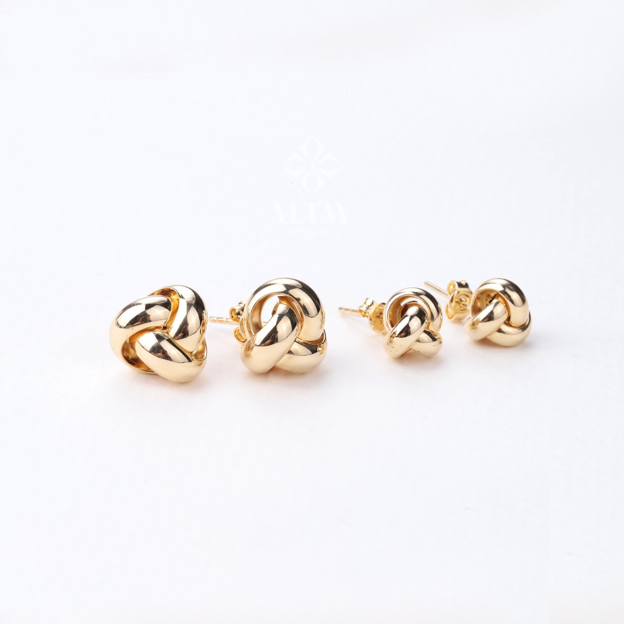 14K Gold Knot Earrings, Dainty Love Knot Studs, Minimalist Twisted Knot Earrings, Triple Knot Cartilage Helix Piercing, Unique Gift for Her