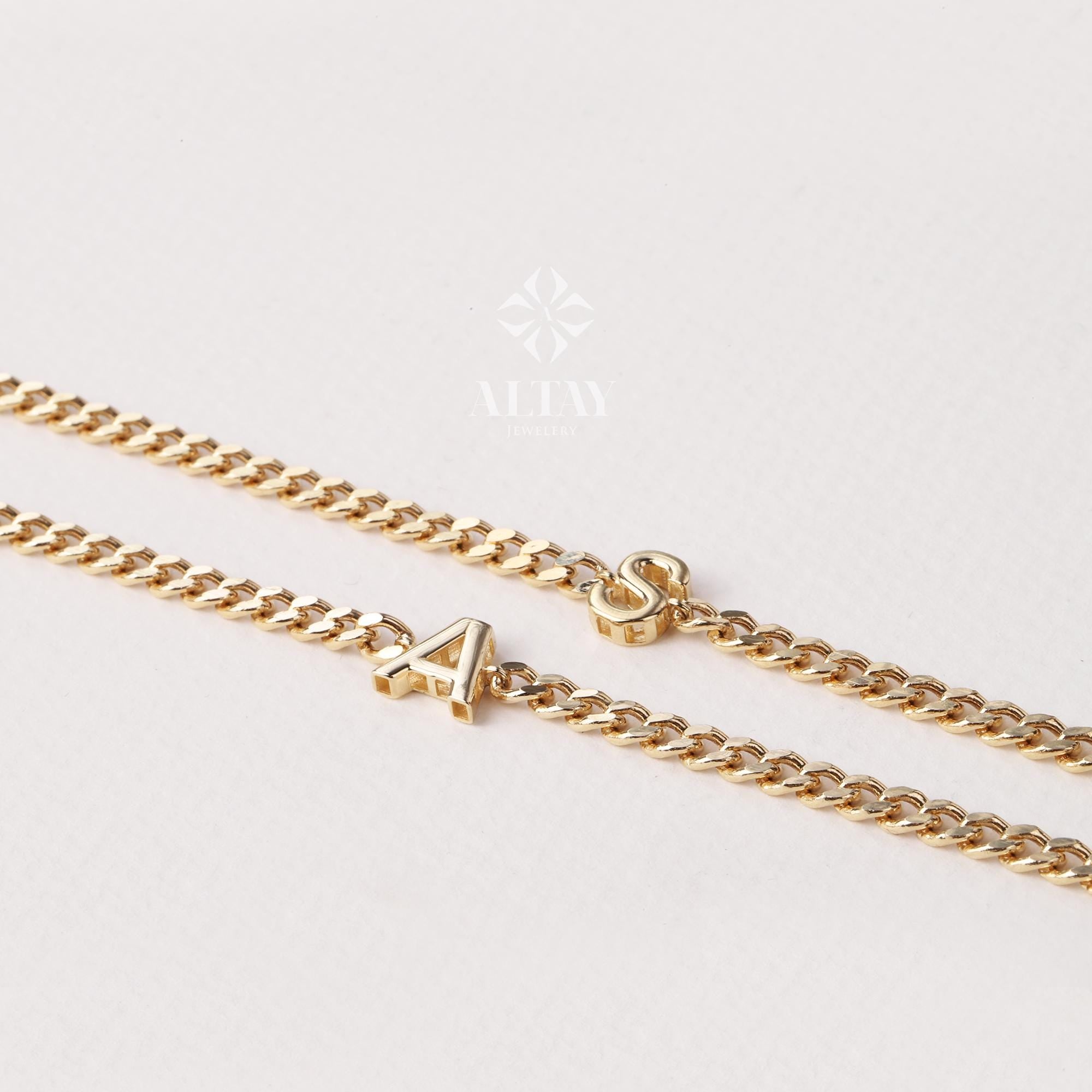 14K Gold Cuban Link Initial Bracelet, 3.5 mm Curb Letter Chain, Custom Miami Cuban Bold Link, Personalized Bracelet, Name Gift For Her Men