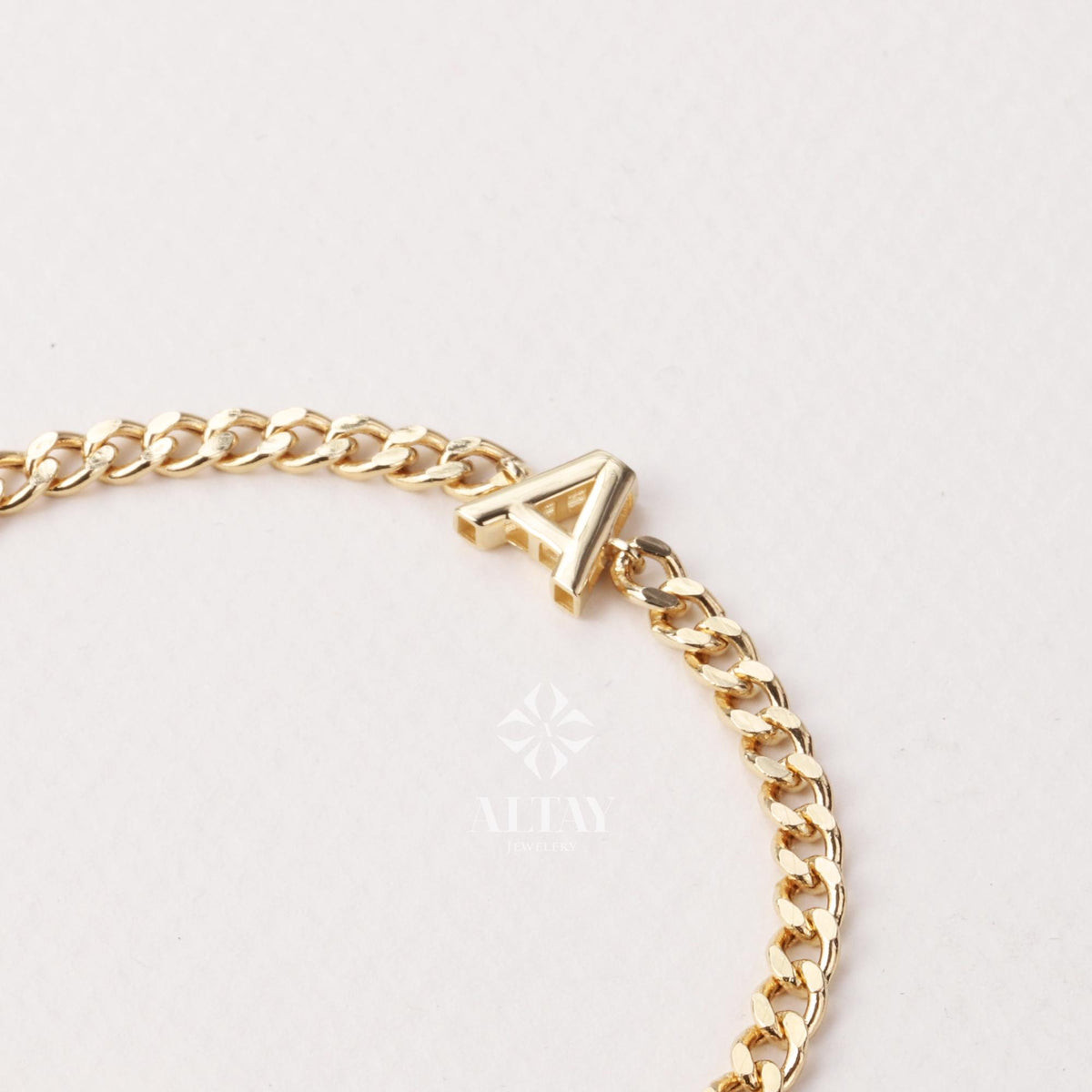 14K Gold Cuban Link Initial Bracelet, 3.5 mm Curb Letter Chain, Custom Miami Cuban Bold Link, Personalized Bracelet, Name Gift For Her Men