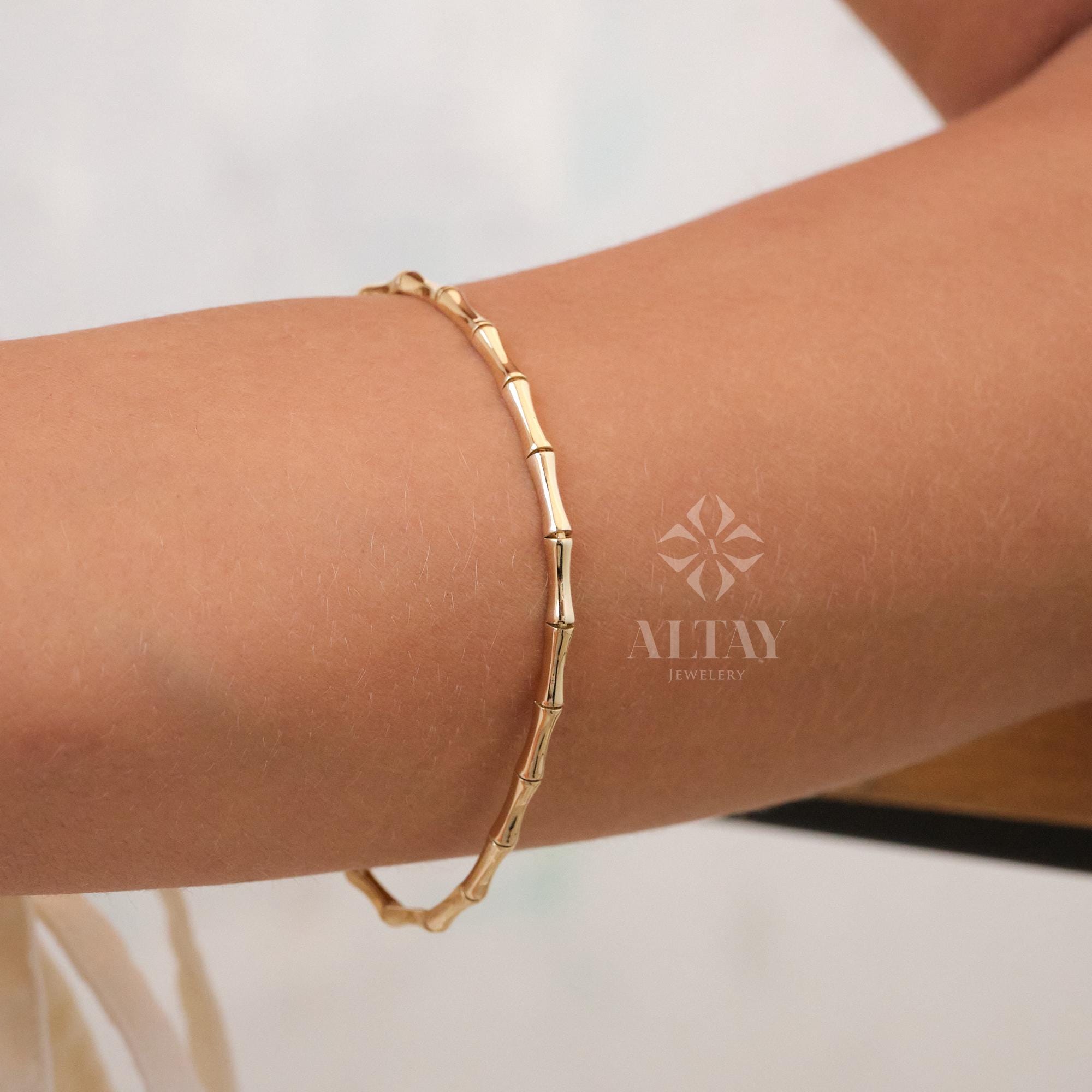 14K Gold Bamboo Bracelet, Bone Bracelet, Bamboo Bangles For Women
