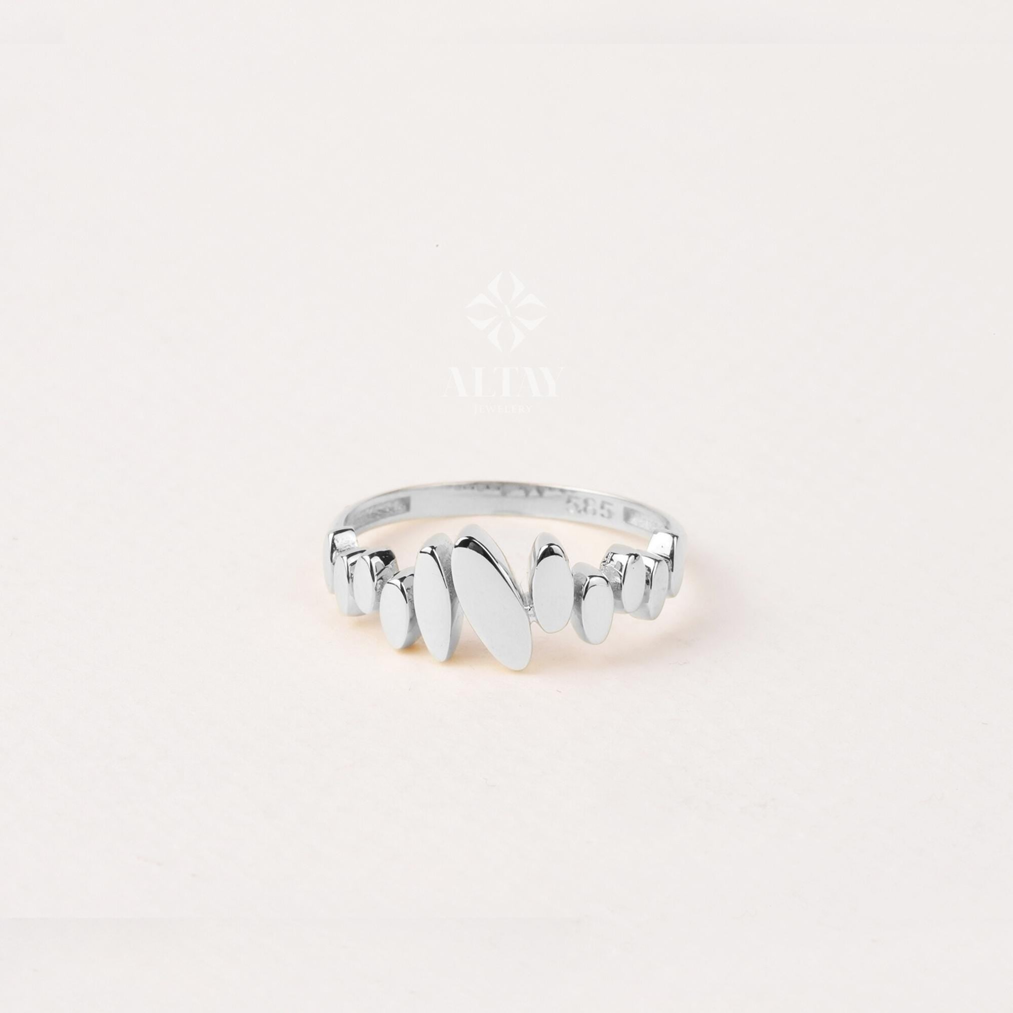 14K Gold Abstract Oval Ring, Modern Textured Gold Band, Dainty Real Gold Ring, Minimal Everyday Jewelry, Gift for Her