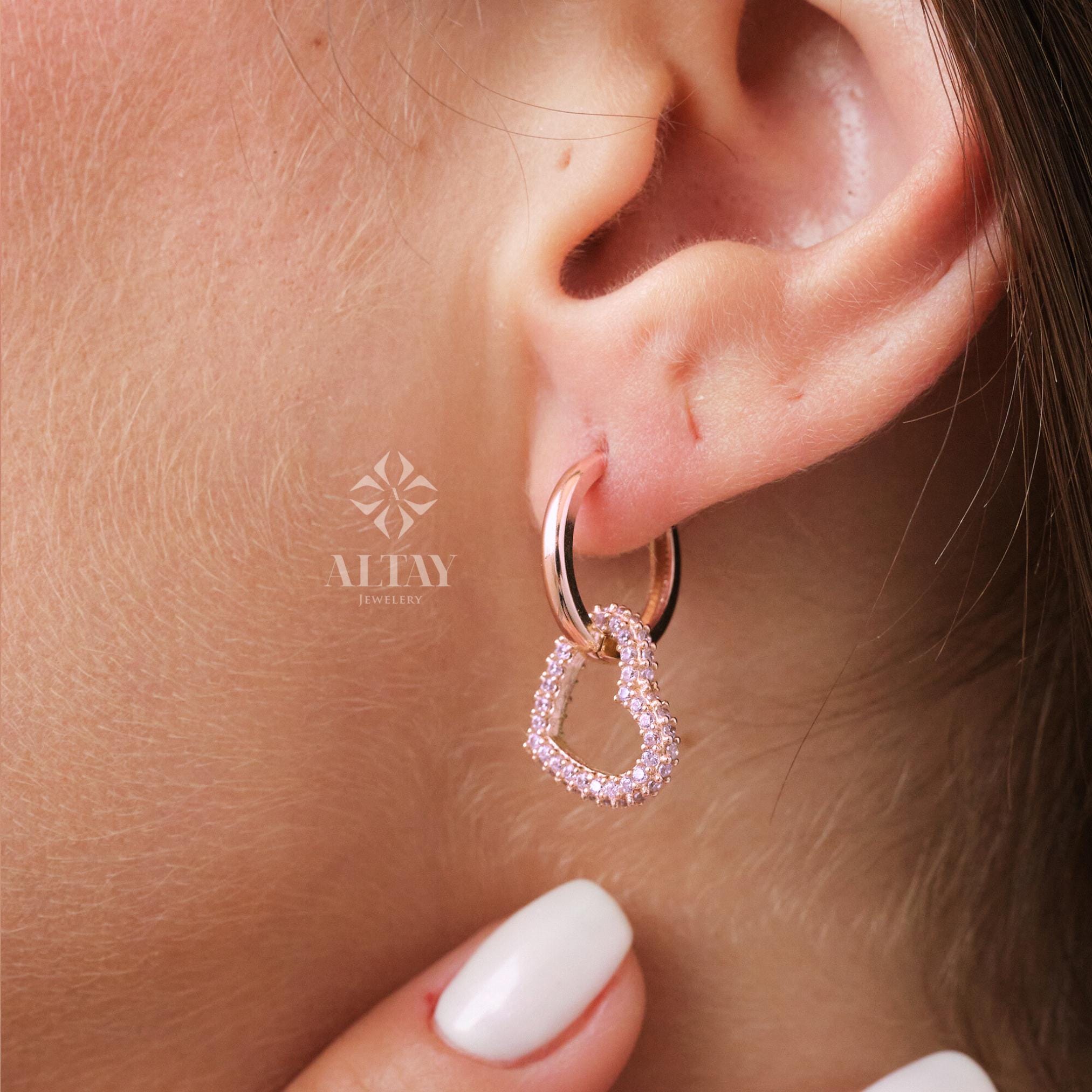 14K Gold Heart Hoop Earrings, Open Heart Huggie Earrings, Mini Love Earrings, Stacking Gold Earrings, Dangle Hoop Earring, Minimalist Hoops