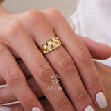 14K Gold Textured Band Ring, Square Pattern Wedding Ring