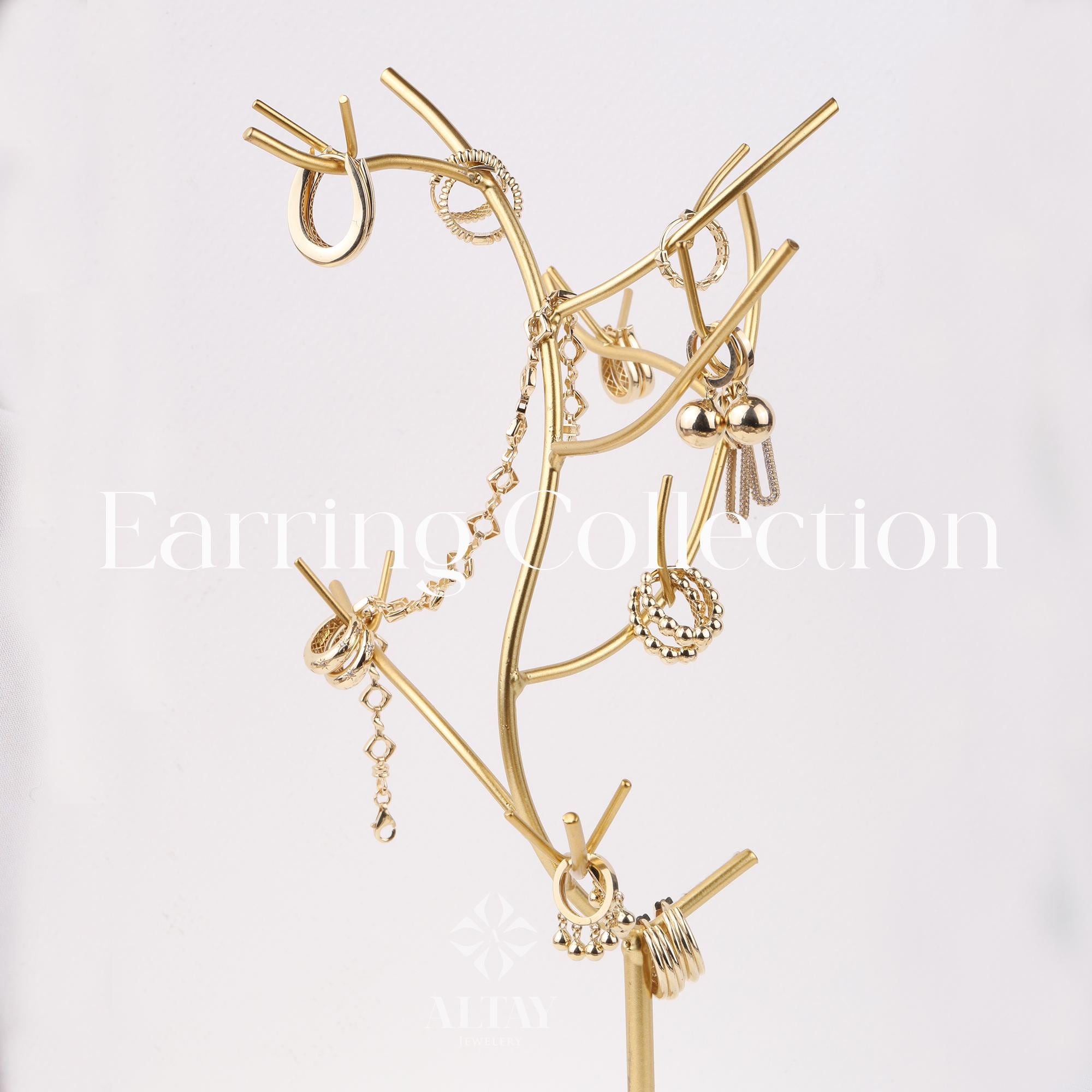 14K Gold Rectangle Earrings, Cz Diamond Hoop Earrings, Tiny Drop Dainty Earring, Dainty Delicate Huggie Gift For Her, Mothers Day Gift