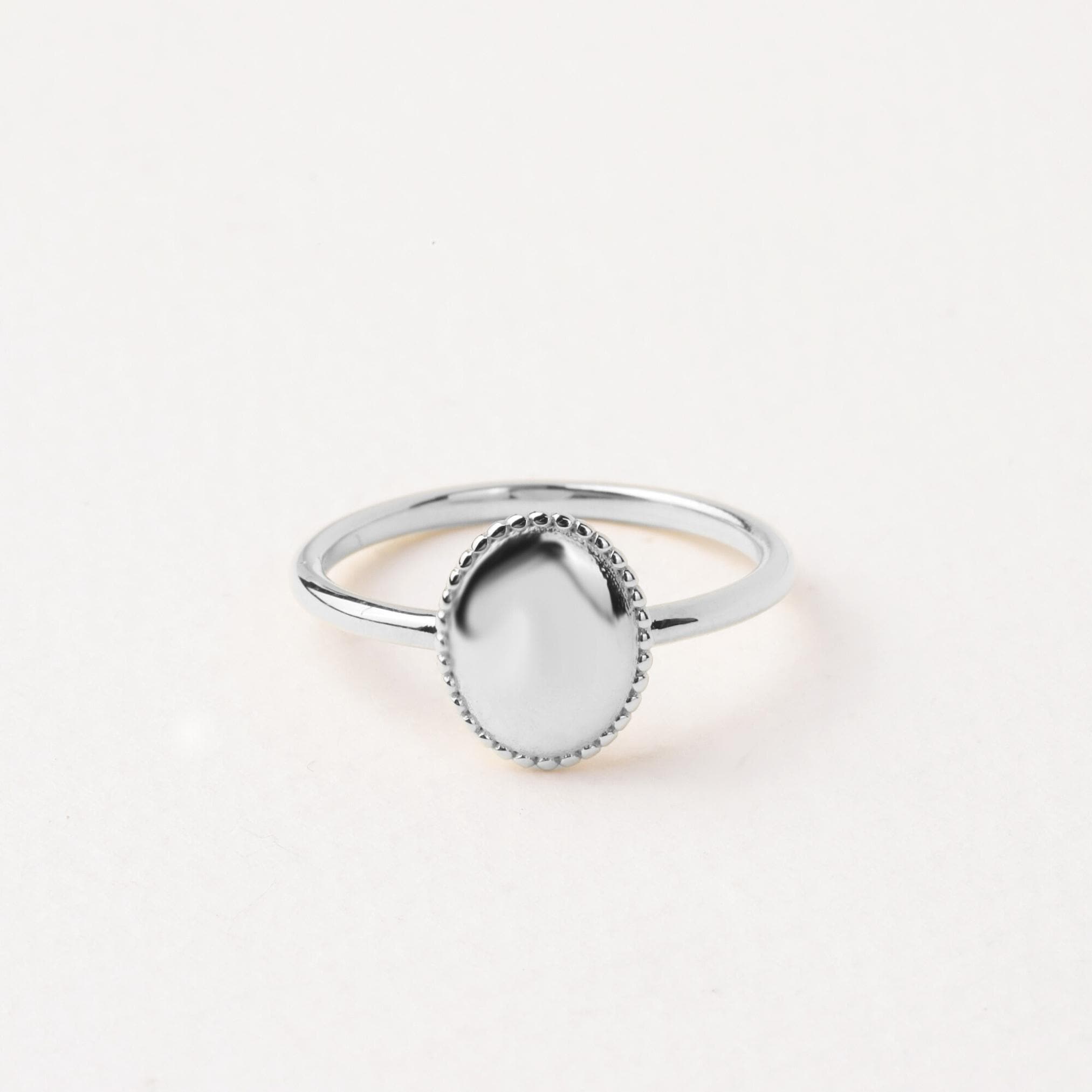 14K Gold Oval Signet Ring, Personalized Initial Ring, Minimalist Ring, Gold Letter Ring, Dainty Letter Ring, Single Bead Pinky Ring, Gift