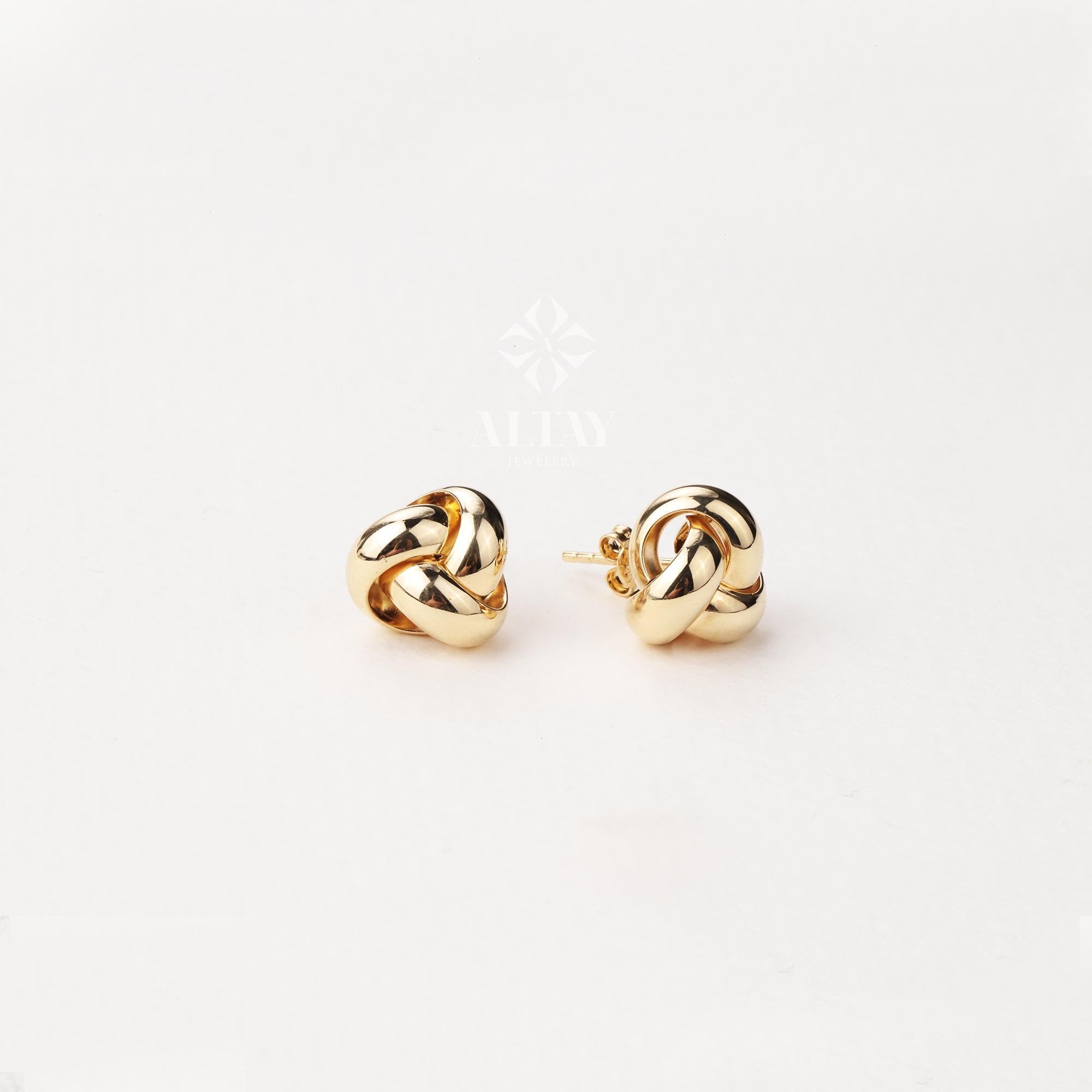 14K Gold Knot Earrings, Dainty Love Knot Studs, Minimalist Twisted Knot Earrings, Triple Knot Cartilage Helix Piercing, Unique Gift for Her