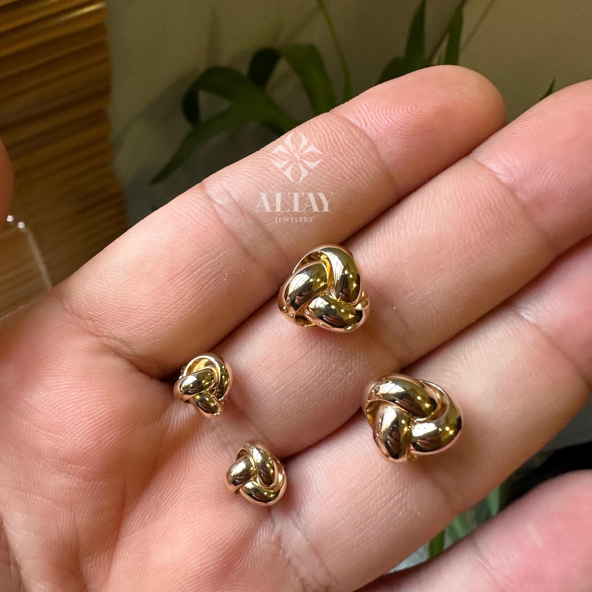 14K Gold Knot Earrings, Dainty Love Knot Studs, Minimalist Twisted Knot Earrings, Triple Knot Cartilage Helix Piercing, Unique Gift for Her