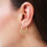 14K Gold Dangling Drop Earrings, Hoop Earrings