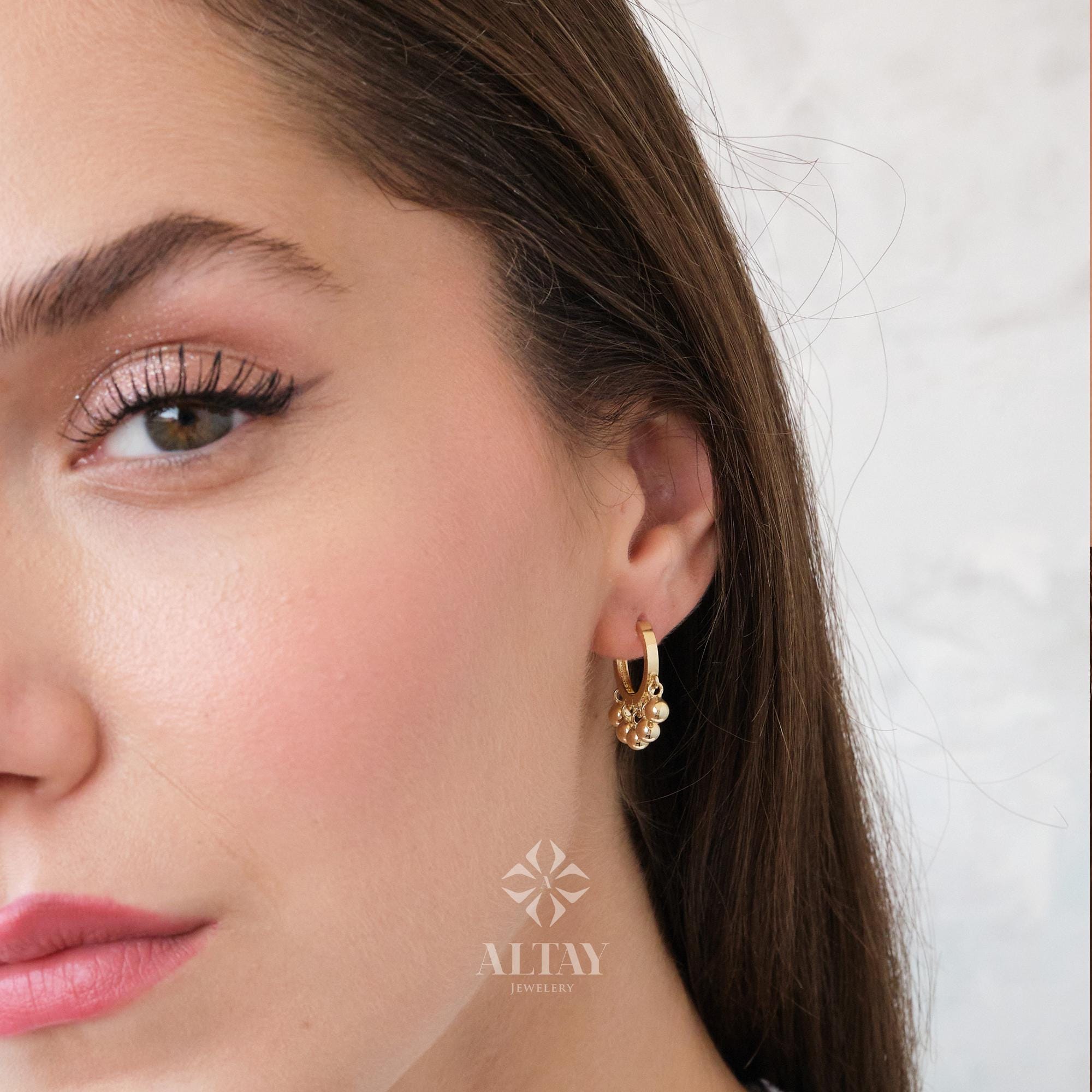 14K Gold Dangling Drop Earrings, Hoop Earrings, Cartilage Upper Earlobe, Small Huggie Hoops, Bridal Earrings, Anniversary Gift