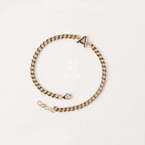 14K Gold Cuban Link Initial Bracelet, 3.5 mm Curb Letter Chain
