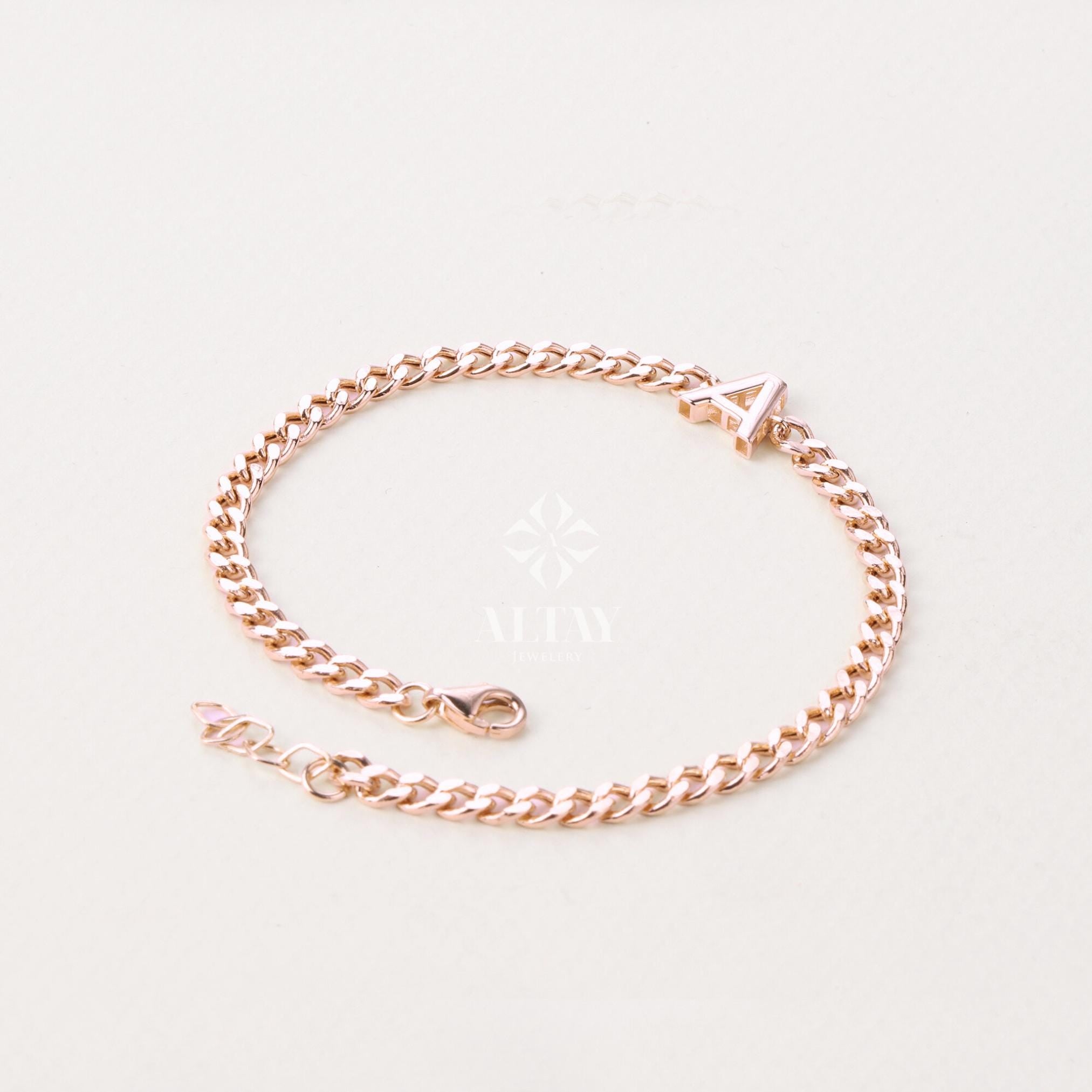 14K Gold Cuban Link Initial Bracelet, 3.5 mm Curb Letter Chain, Custom Miami Cuban Bold Link, Personalized Bracelet, Name Gift For Her Men