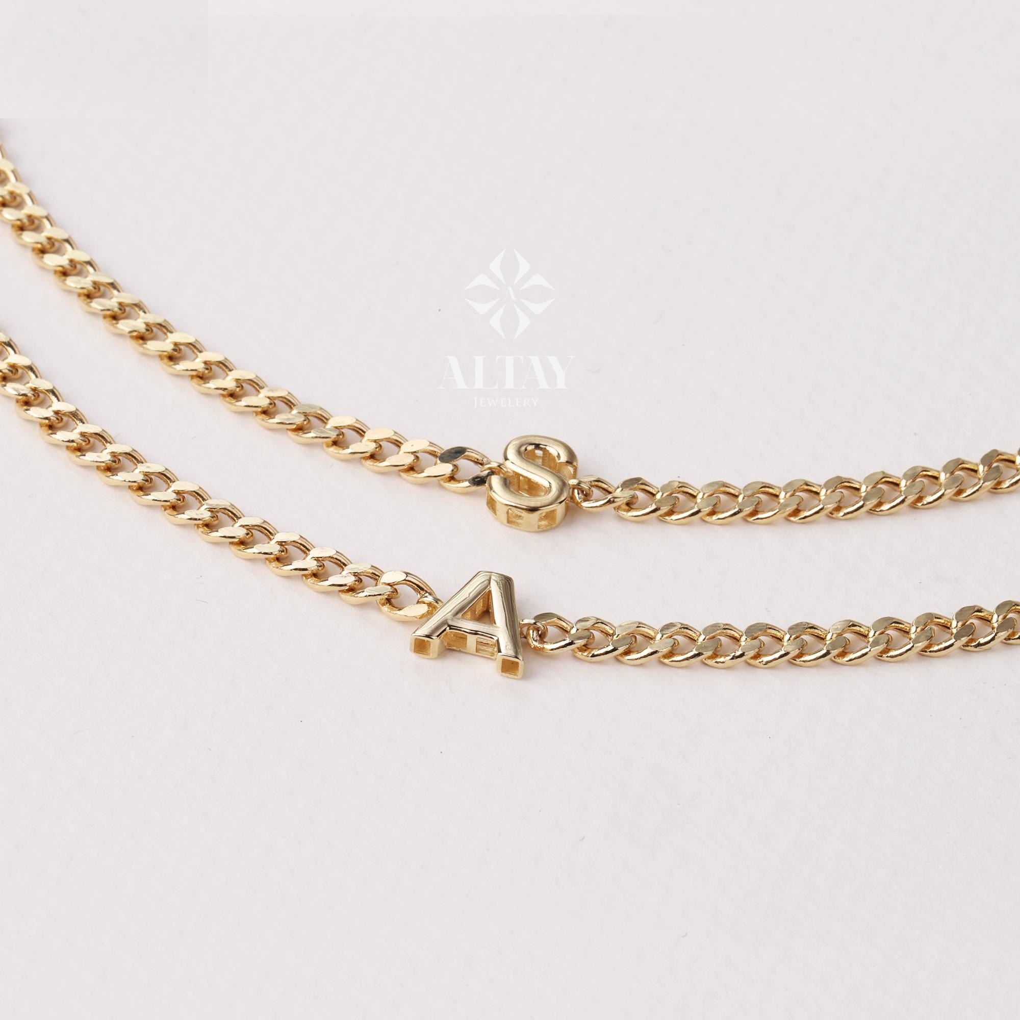 14K Gold Cuban Link Initial Bracelet, 3.5 mm Curb Letter Chain, Custom Miami Cuban Bold Link, Personalized Bracelet, Name Gift For Her Men