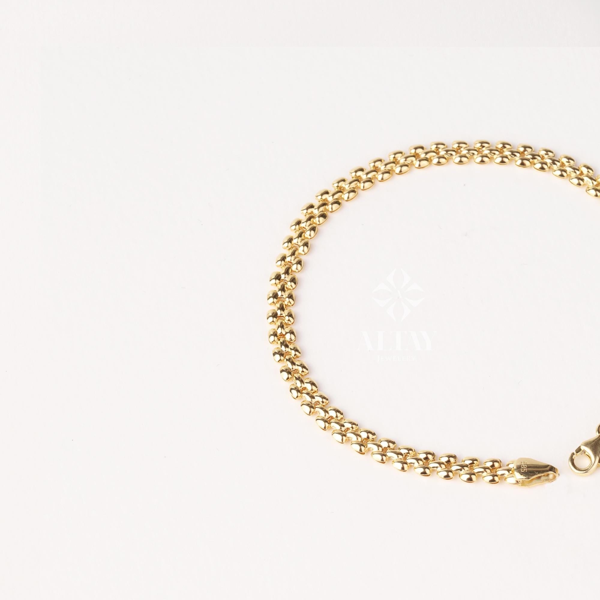 14K Gold Popcorn Bracelet, 4.5mm Curb Wrist Chain, Gold Herringbone Stack Link Chain, Braided Bismark Bracelet, Valentine's Day Gift