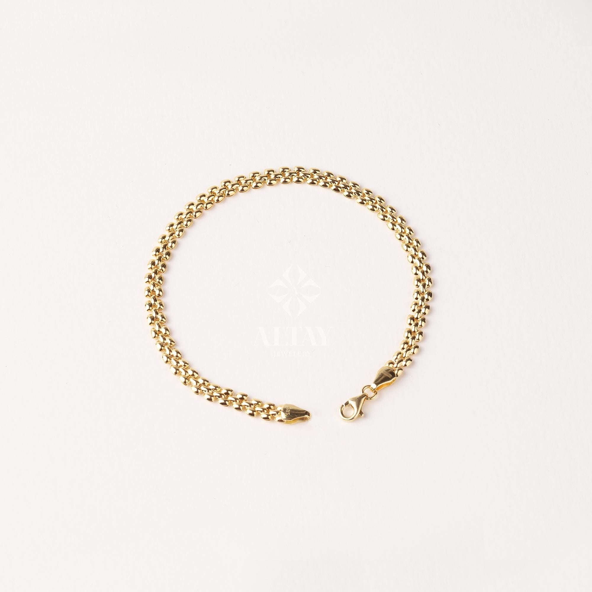 14K Gold Popcorn Bracelet, 4.5mm Curb Wrist Chain, Gold Herringbone Stack Link Chain, Braided Bismark Bracelet, Valentine's Day Gift