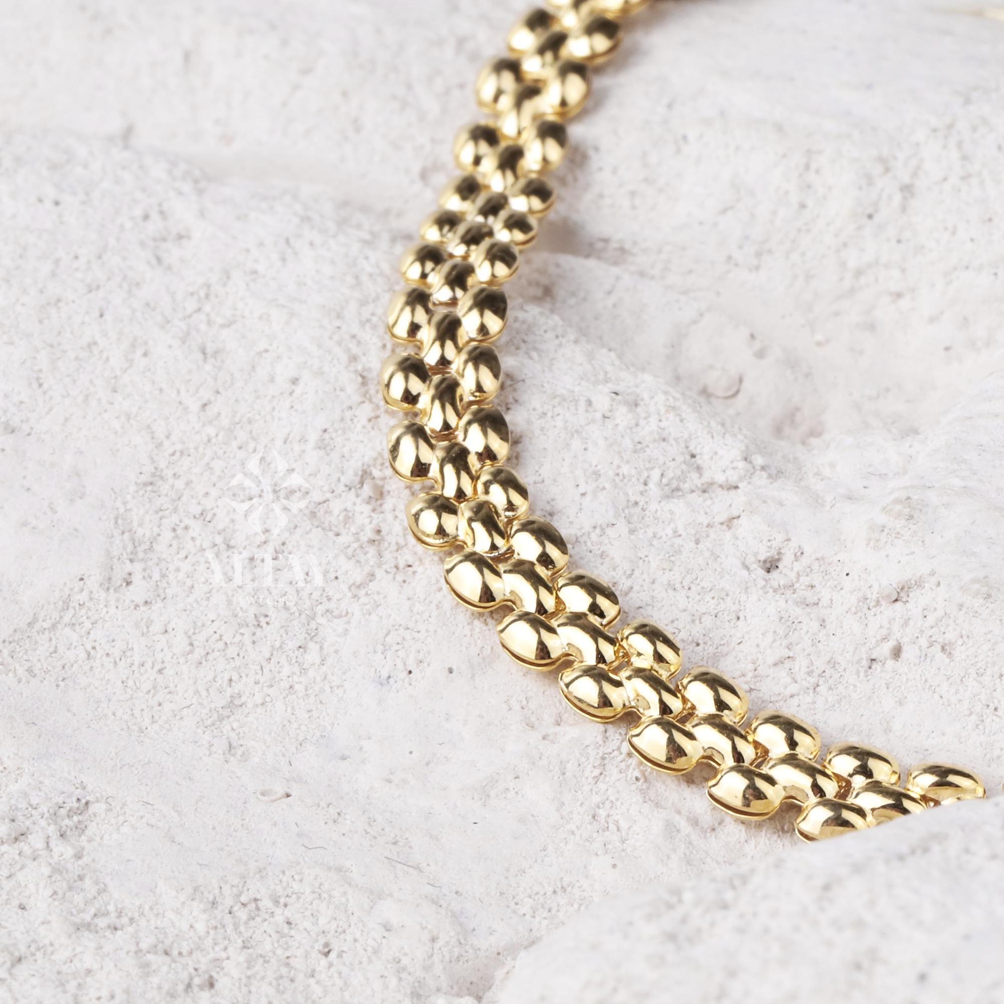 14K Gold Popcorn Bracelet, 4.5mm Curb Wrist Chain, Gold Herringbone Stack Link Chain, Braided Bismark Bracelet, Valentine's Day Gift