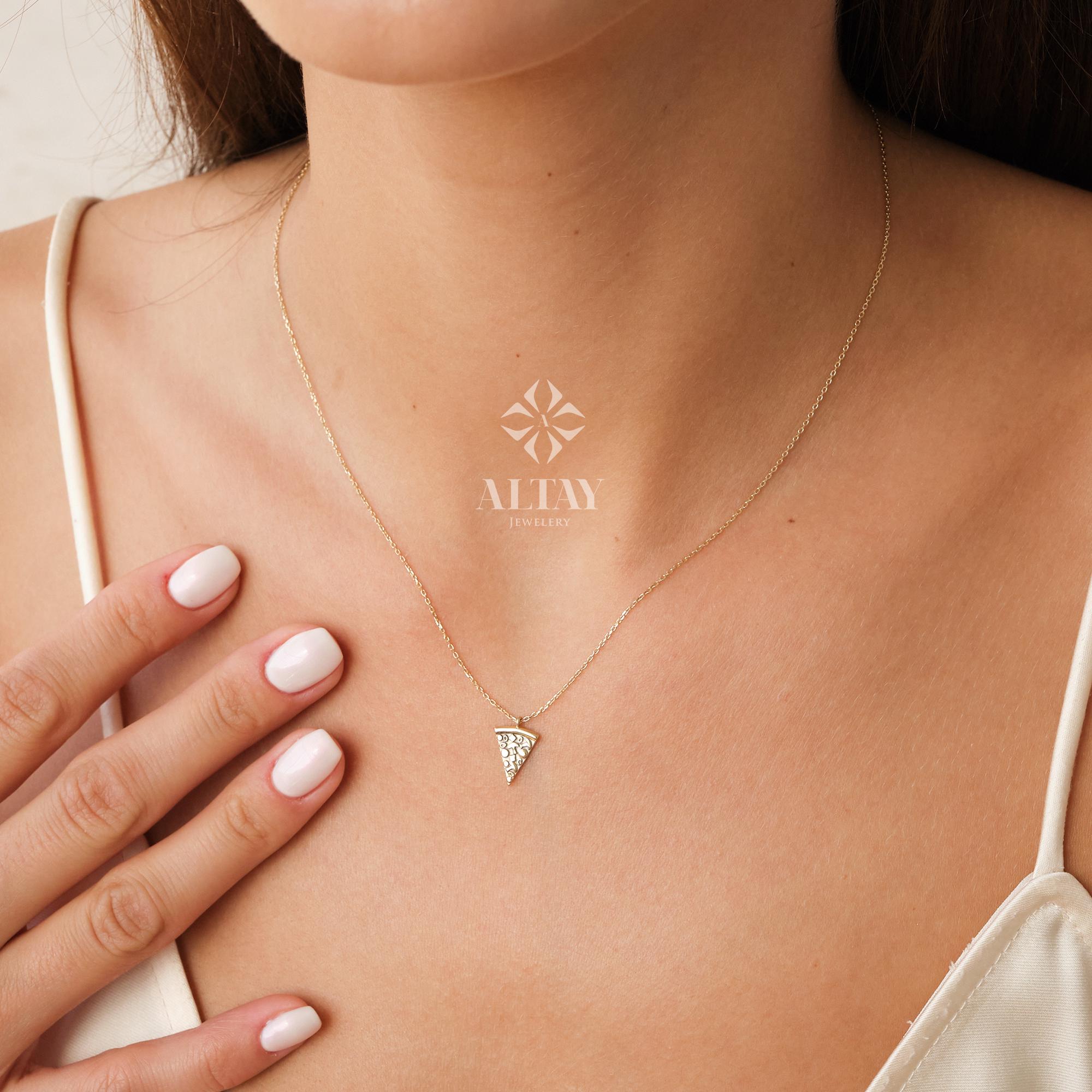 14K Gold Triangle Pendant Necklace, Textured Gold Pizza Slice Necklace, Unique Dainty Necklace, Minimalist Real Gold Jewelry