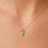 14K Gold Triangle Pendant Necklace, Textured Gold Pizza Slice Necklace